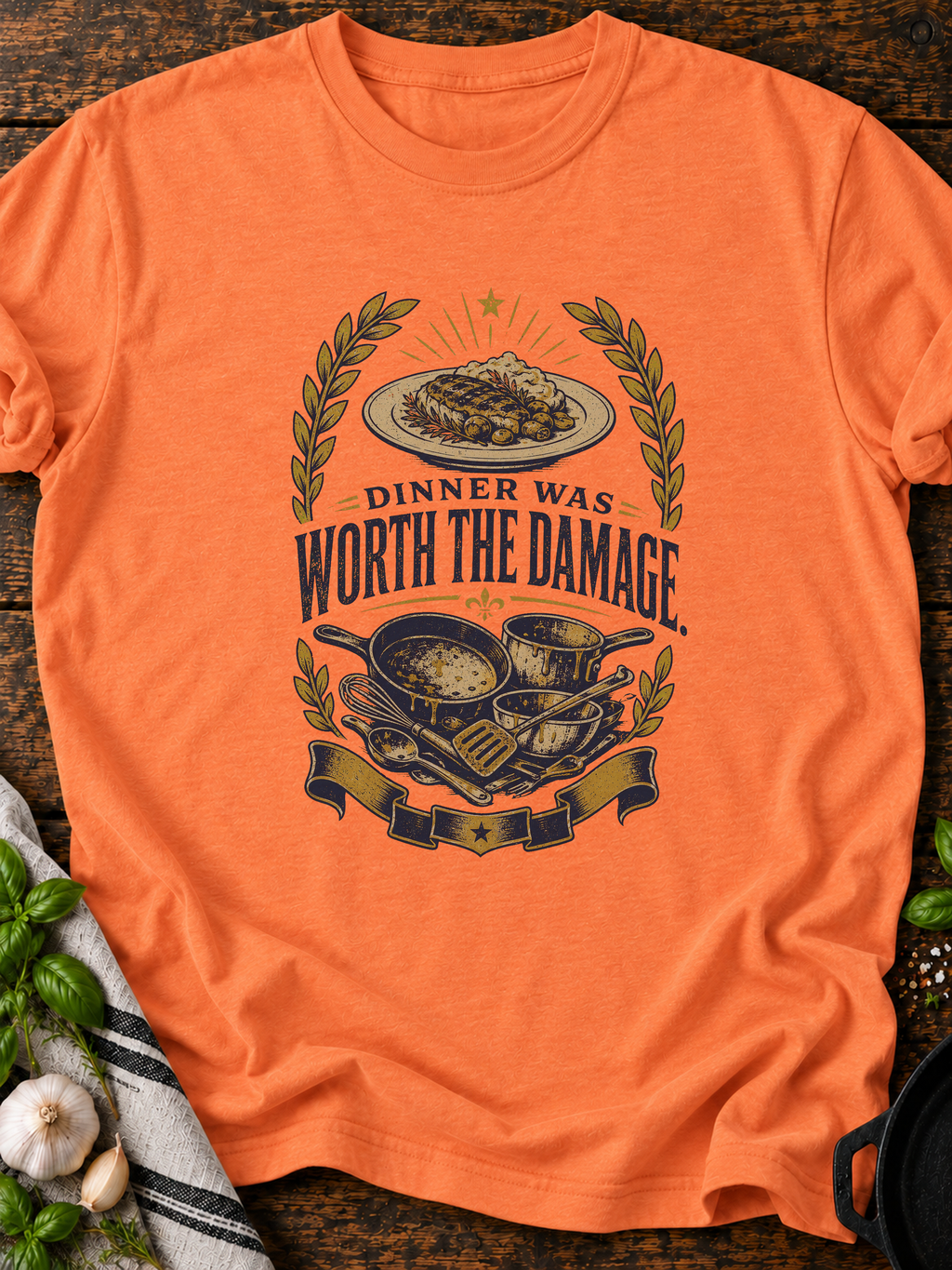 Dinner Damage T-Shirt - Heather Orange