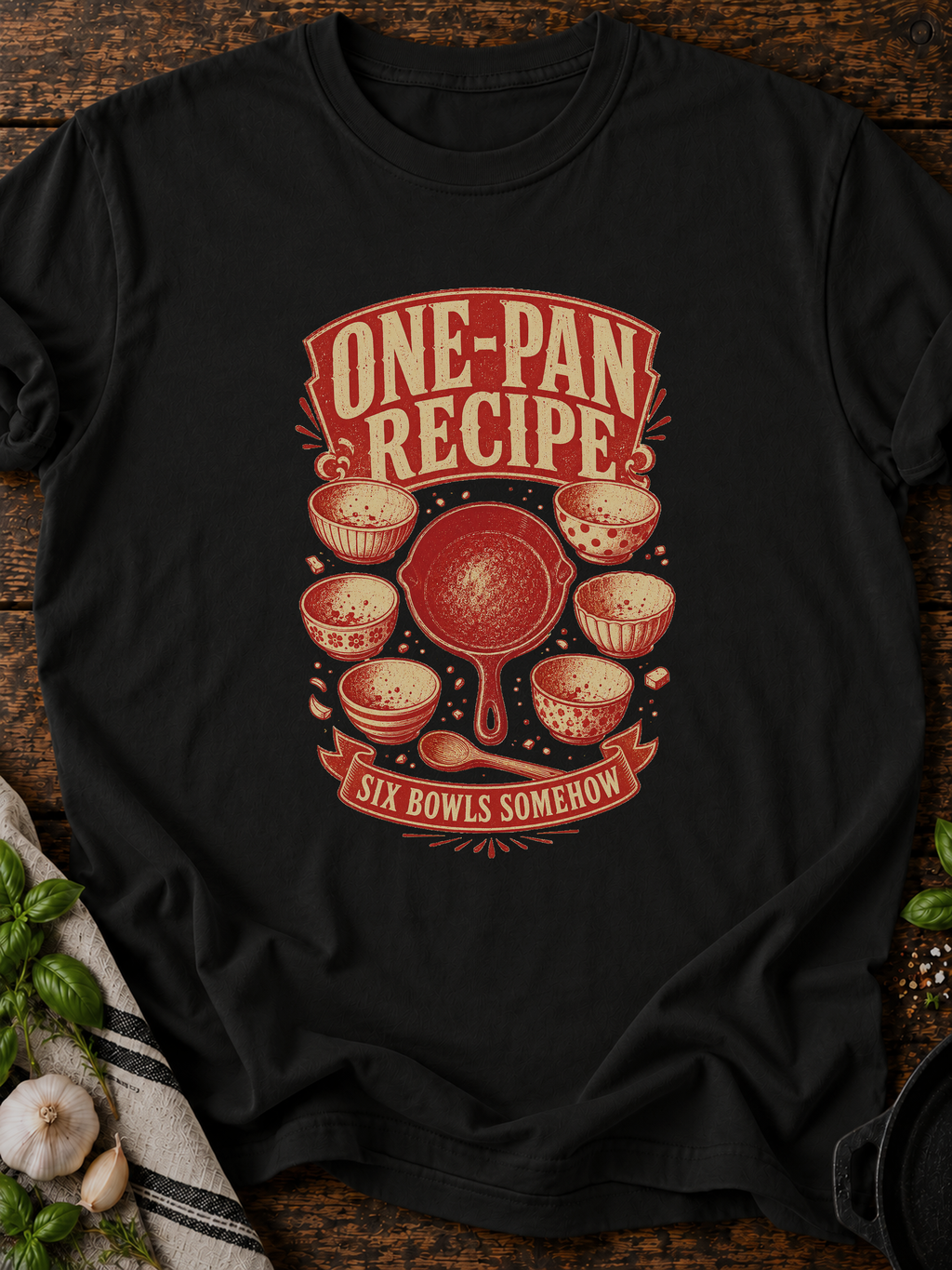 One Pan Six Bowls T-Shirt - Black