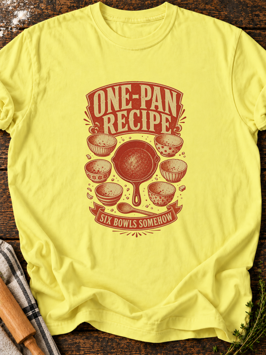 One Pan Six Bowls T-Shirt - Cornsilk