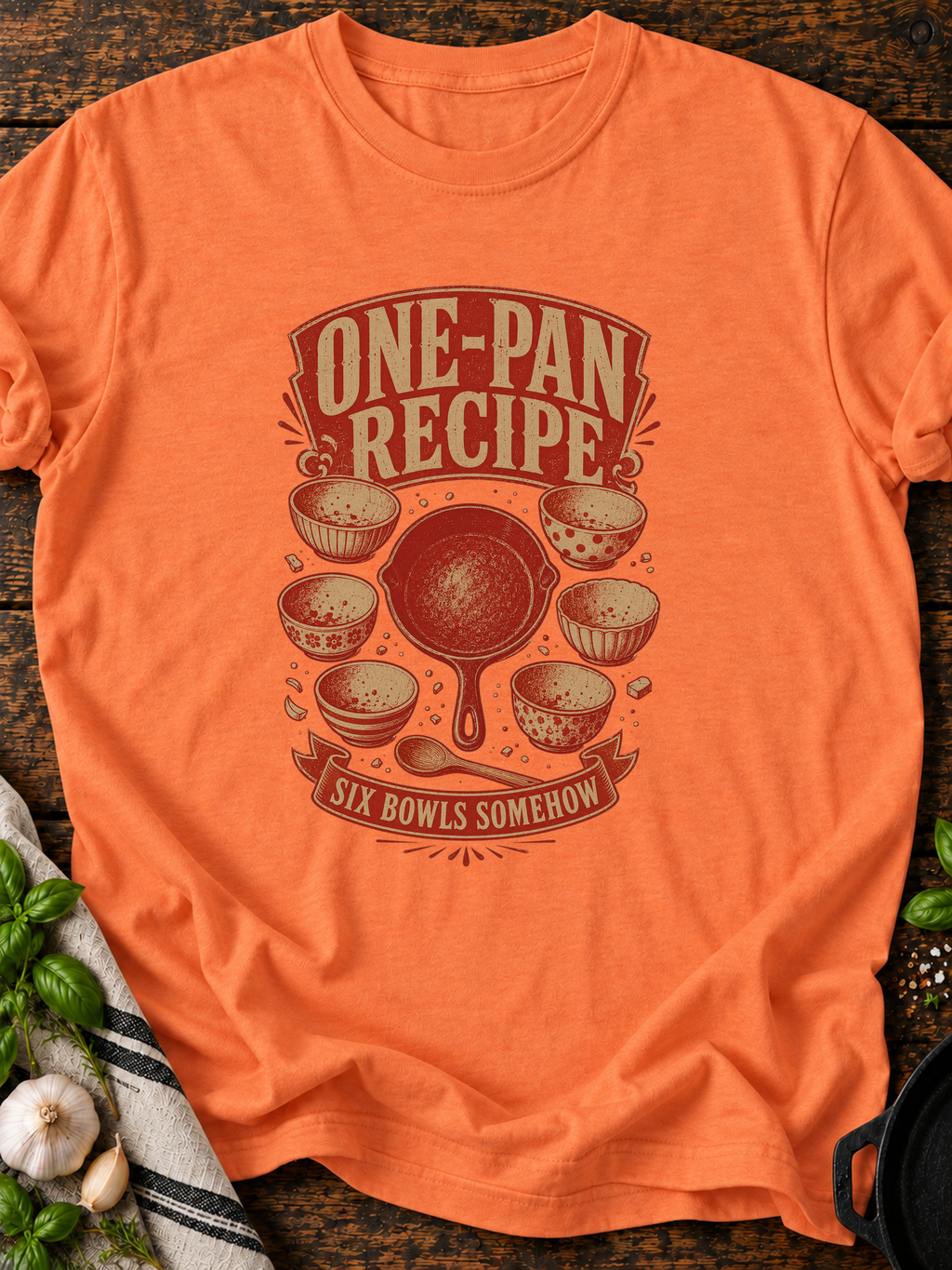 One Pan Six Bowls T-Shirt - Heather Orange