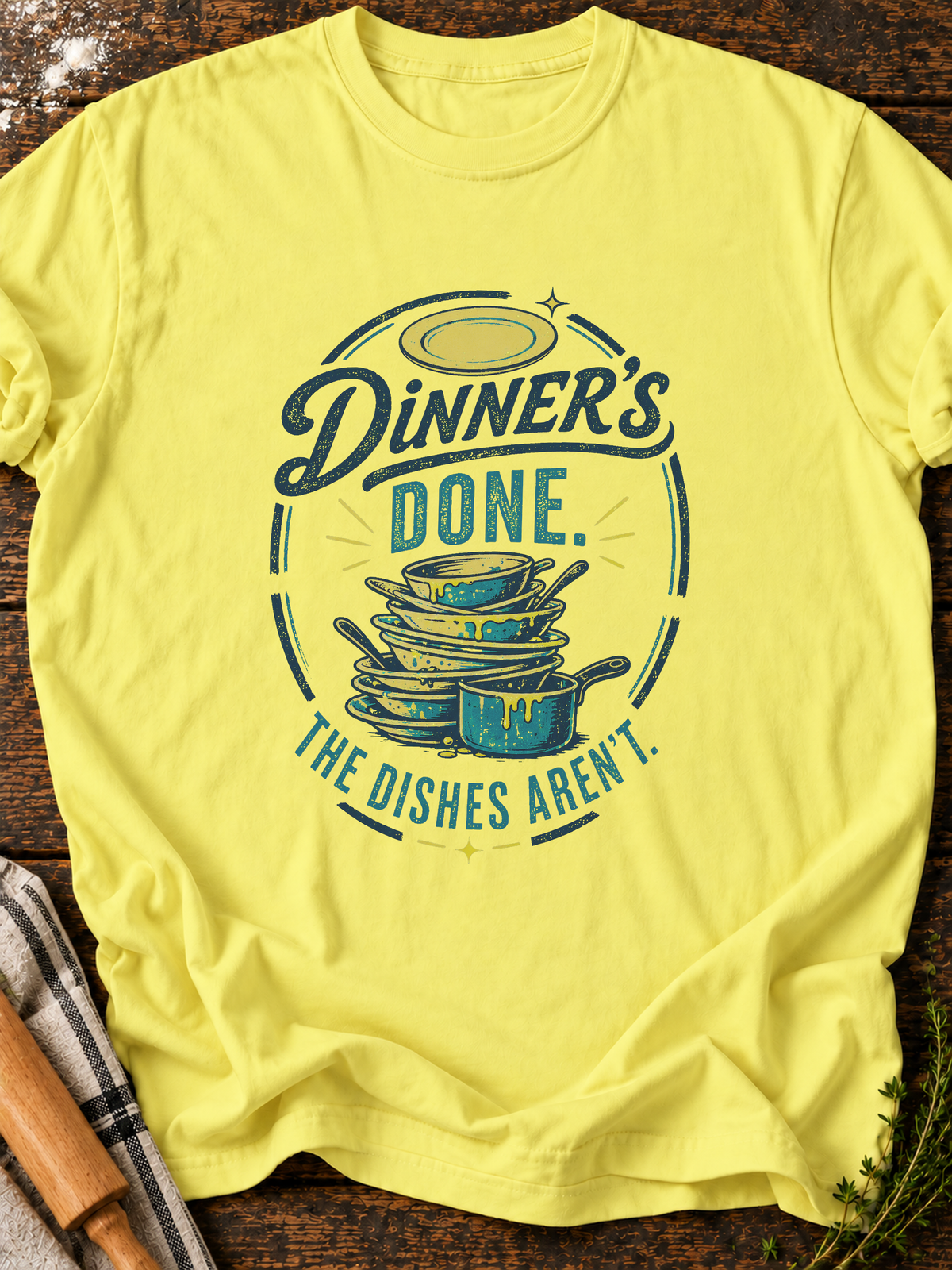 Dinner Dishes T-Shirt - Cornsilk