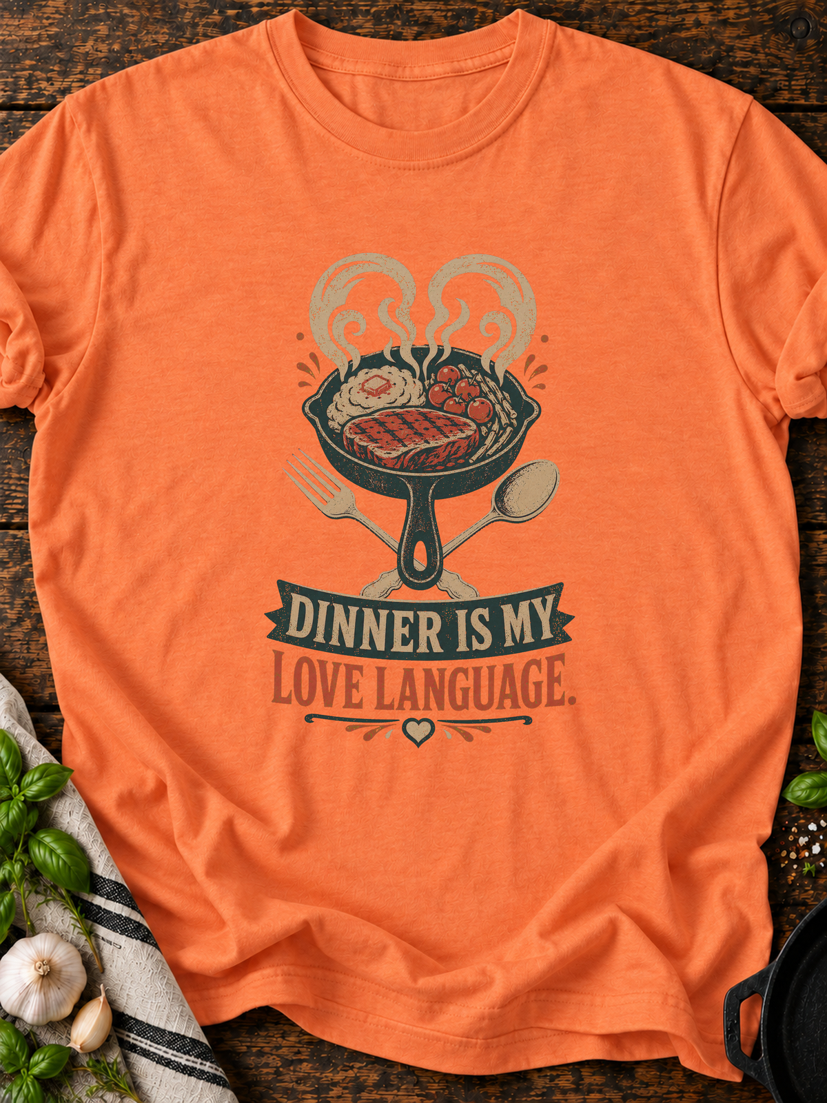 Dinner Love T-Shirt - Heather Orange
