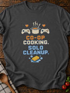 Coop Cooking Solo Cleanup Pixel T-Shirt - Dark Heather