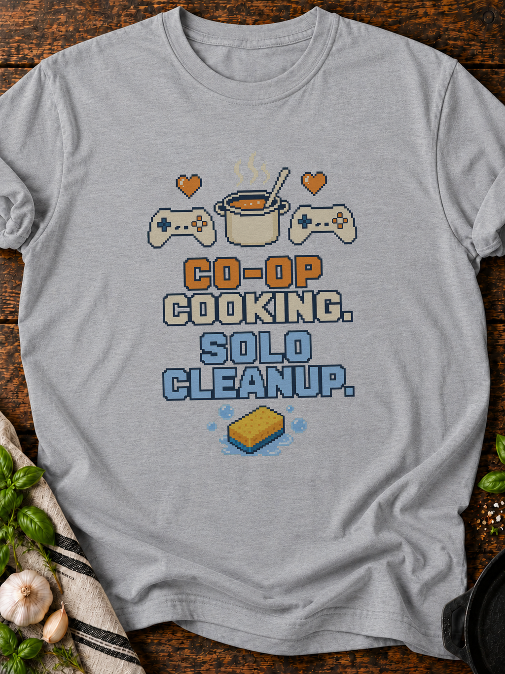 Coop Cooking Solo Cleanup Pixel T-Shirt - Sport Grey