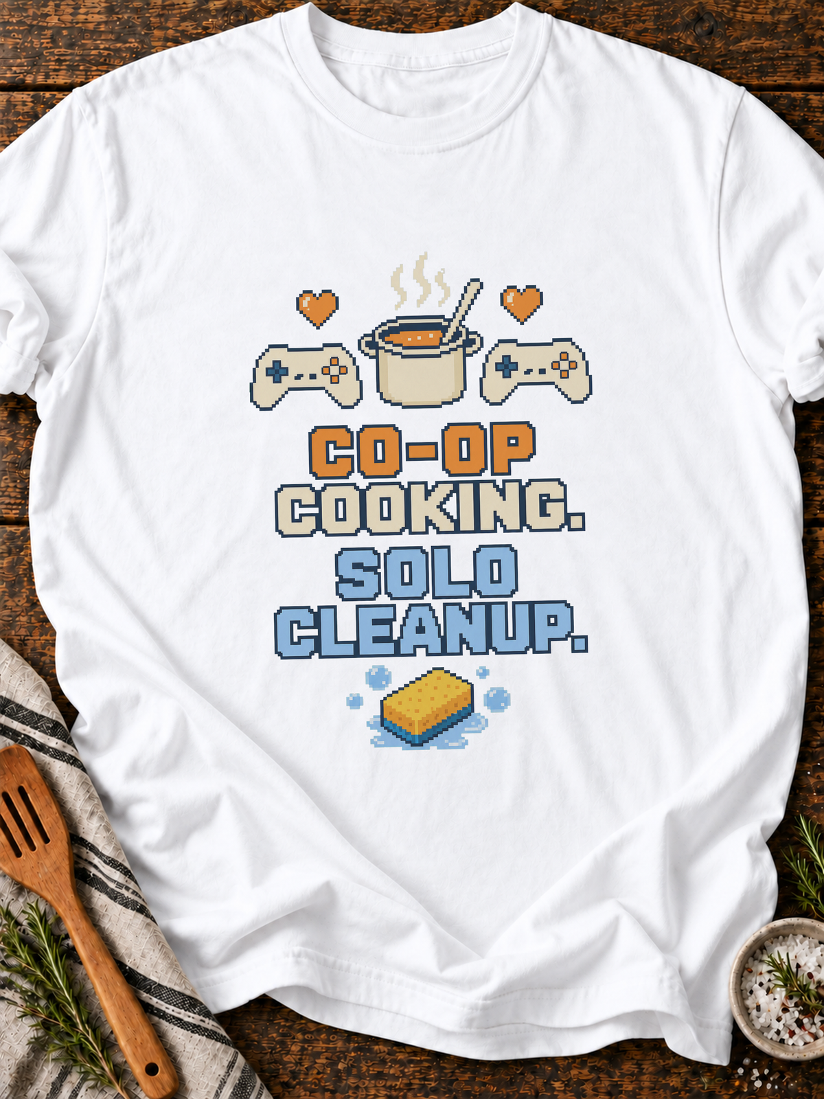 Coop Cooking Solo Cleanup Pixel T-Shirt - White