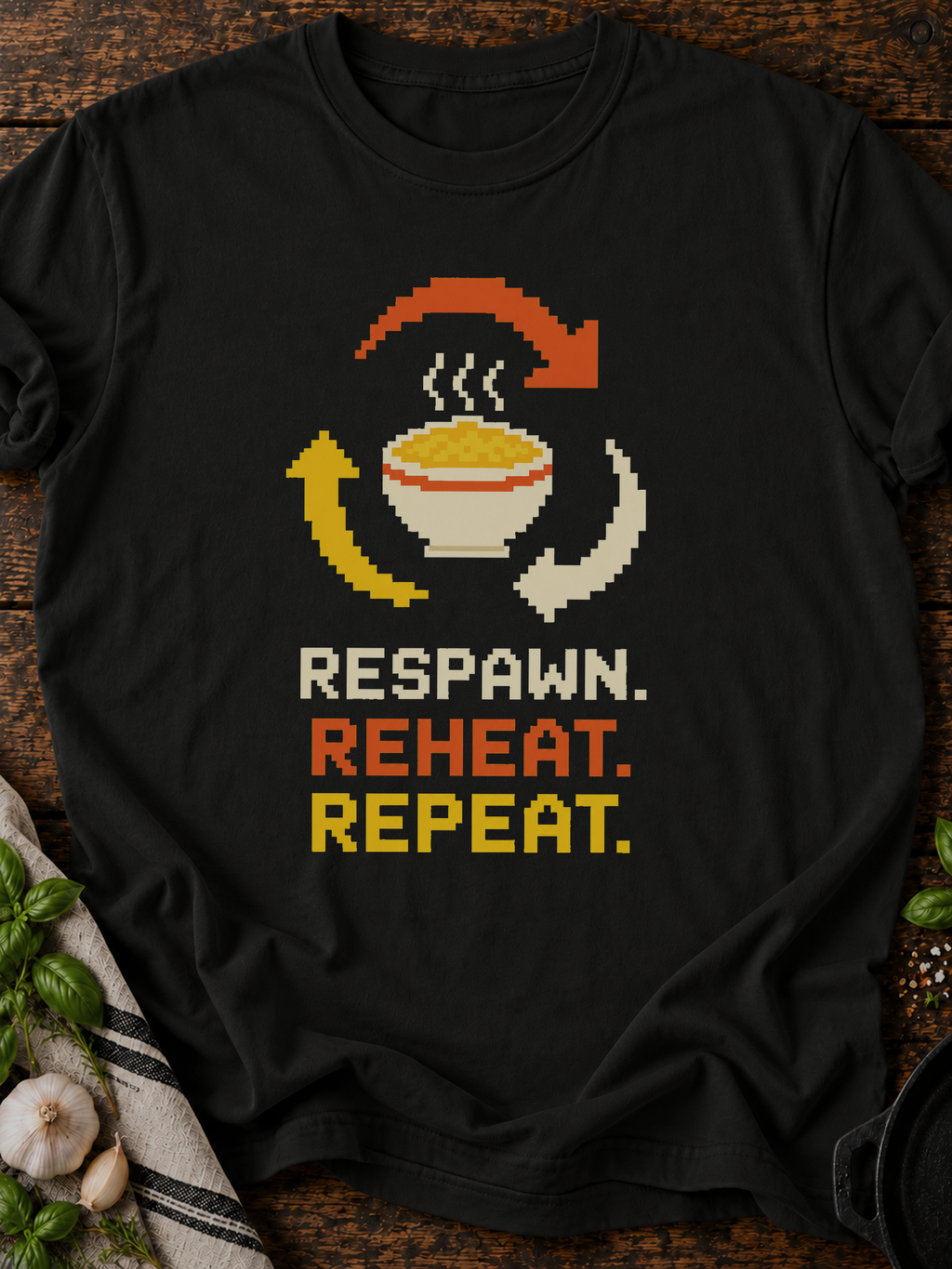 Respawn Reheat Repeat Pixel T-Shirt - Black
