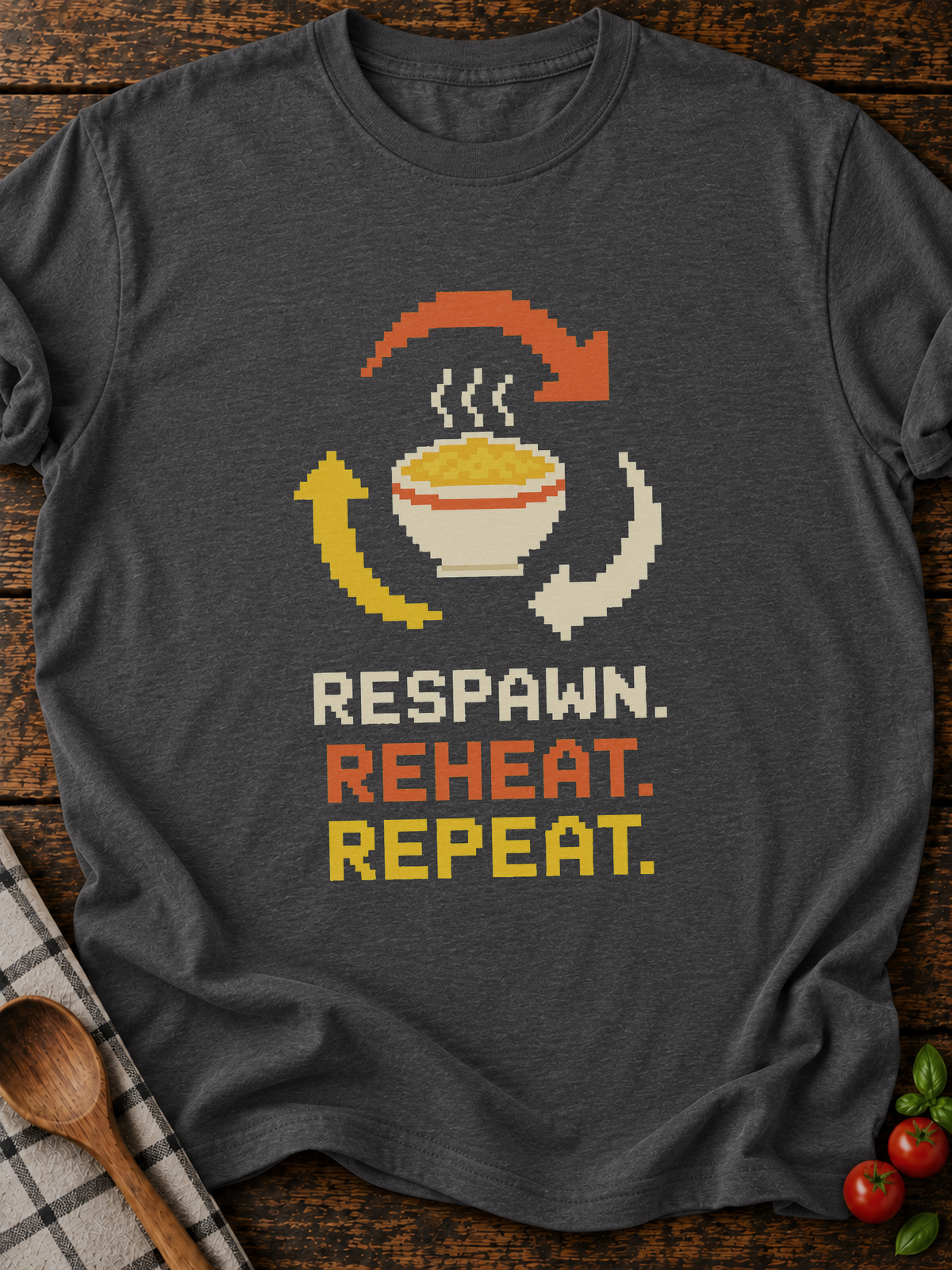 Respawn Reheat Repeat Pixel T-Shirt - Dark Heather