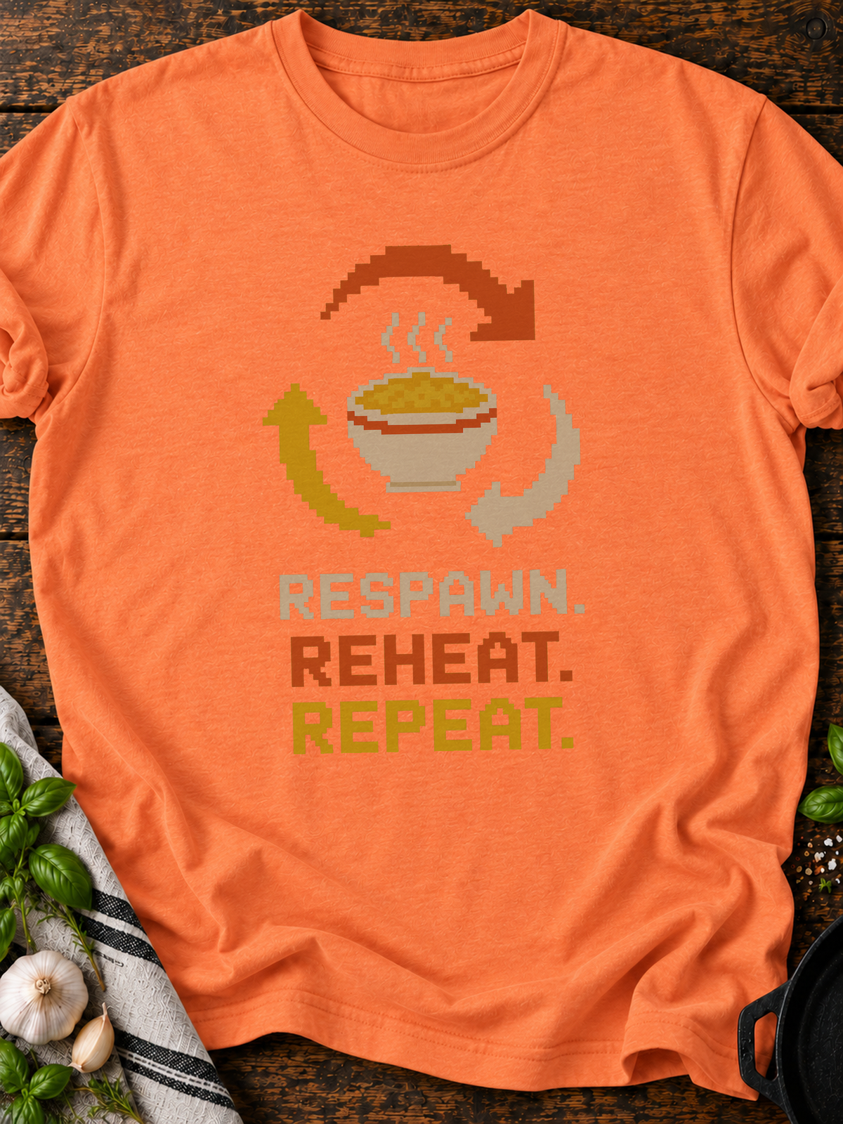 Respawn Reheat Repeat Pixel T-Shirt - Heather Orange