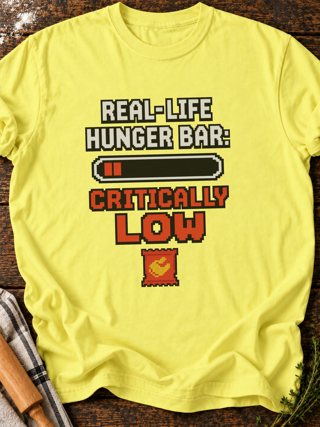 Real Life Hunger Bar Pixel T-Shirt - Cornsilk