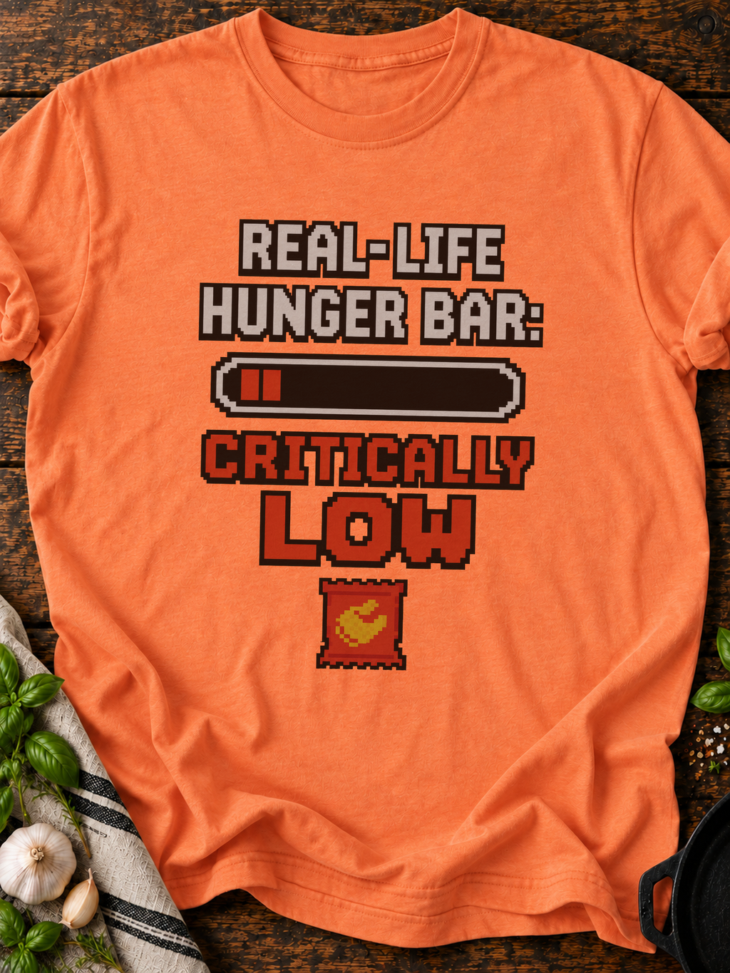 Real Life Hunger Bar Pixel T-Shirt - Heather Orange