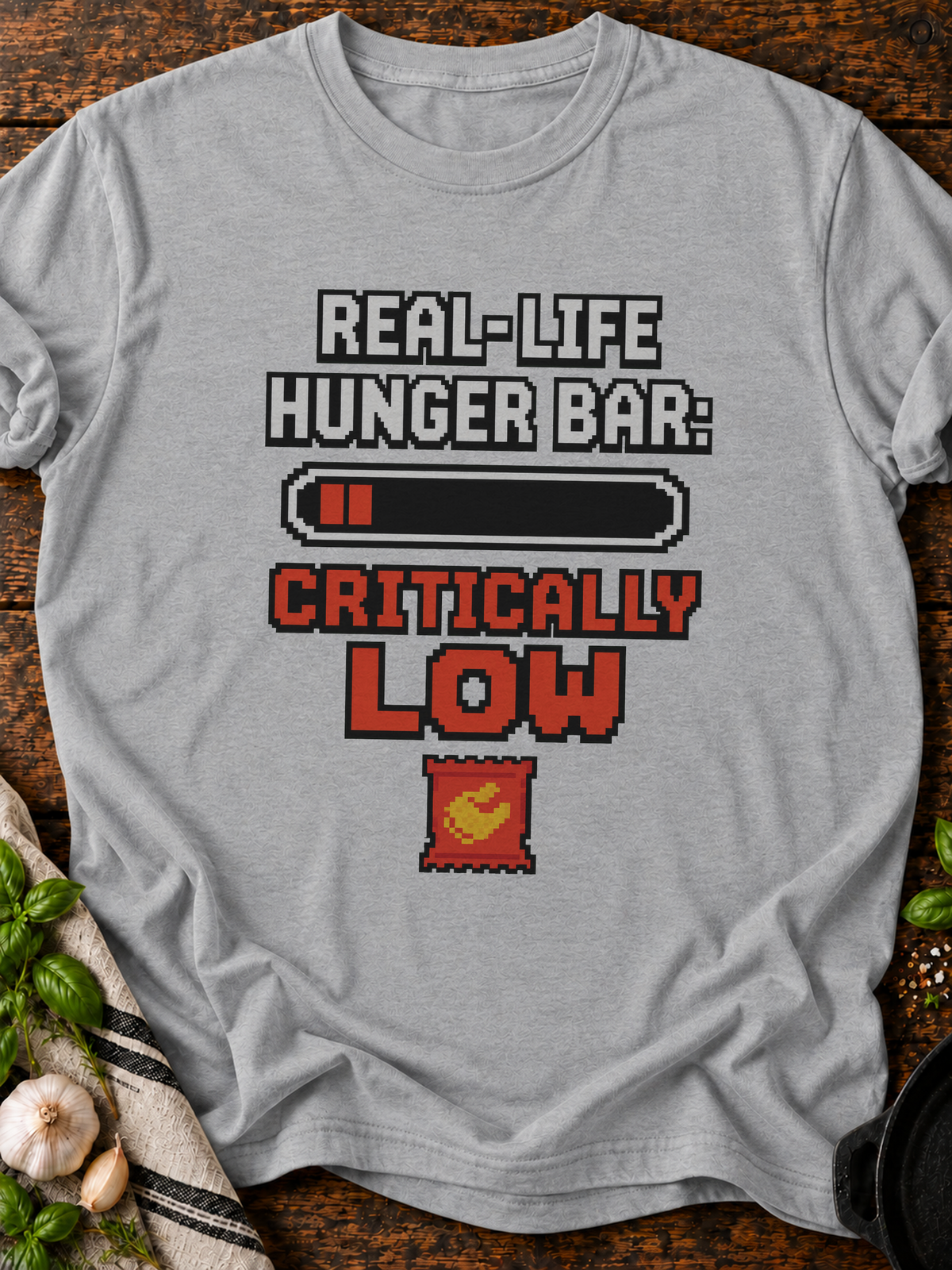 Real Life Hunger Bar Pixel T-Shirt - Sport Grey