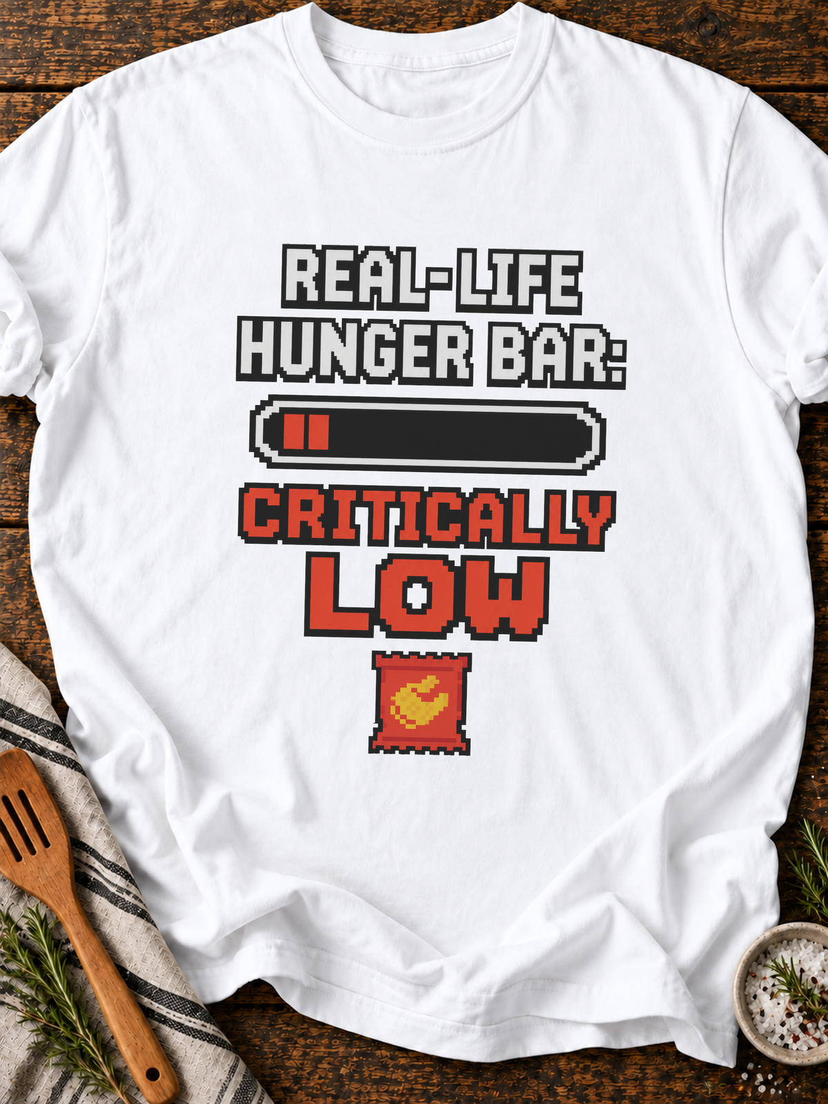 Real Life Hunger Bar Pixel T-Shirt - White