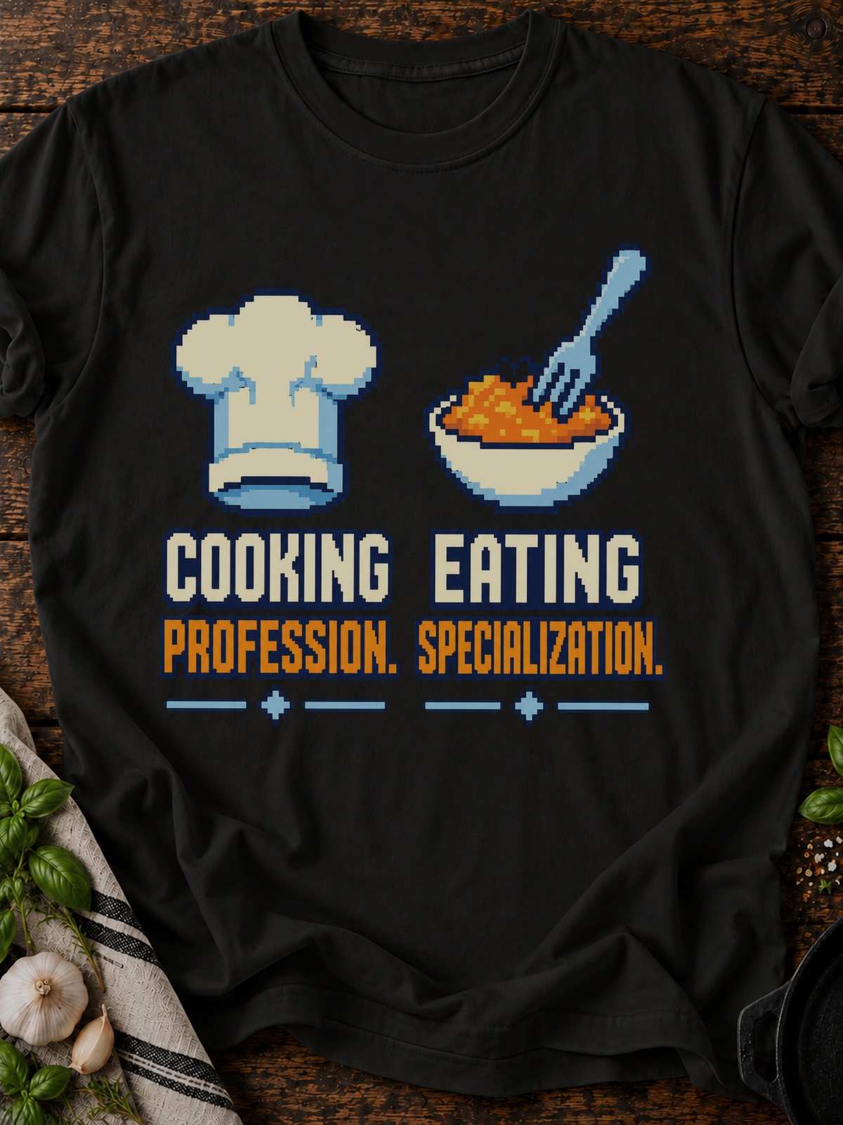 Cooking Profession Eating Specialization Pixel T-Shirt - Black