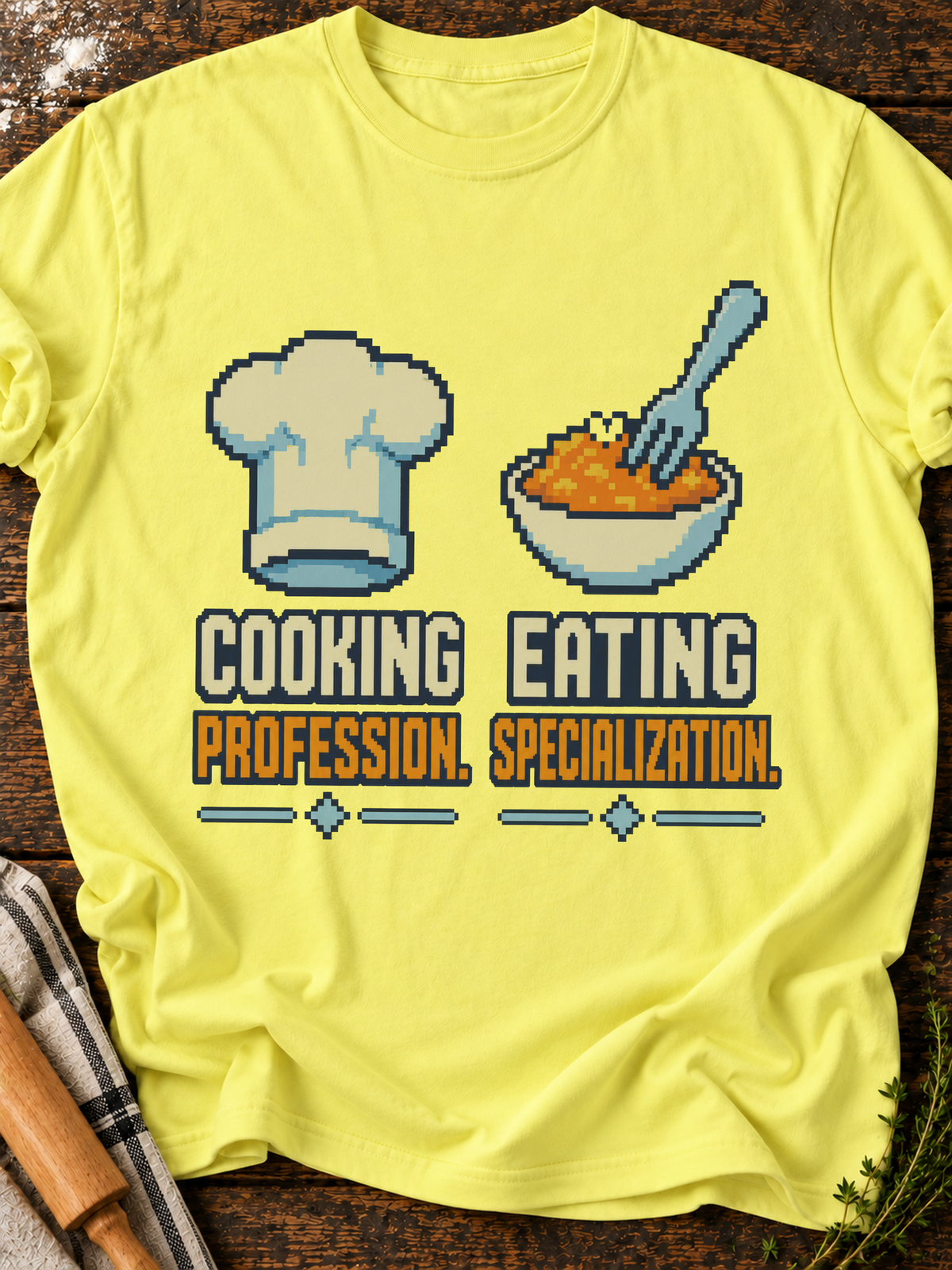 Cooking Profession Eating Specialization Pixel T-Shirt - Cornsilk