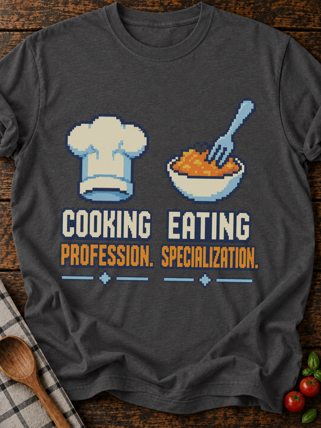 Cooking Profession Eating Specialization Pixel T-Shirt - Dark Heather