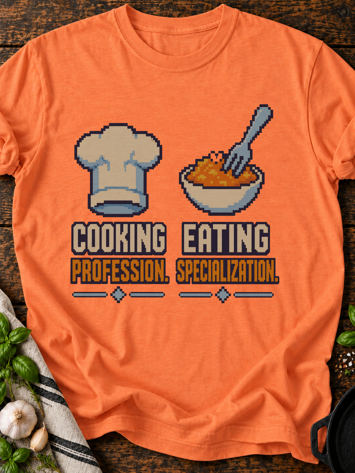 Cooking Profession Eating Specialization Pixel T-Shirt - Heather Orange