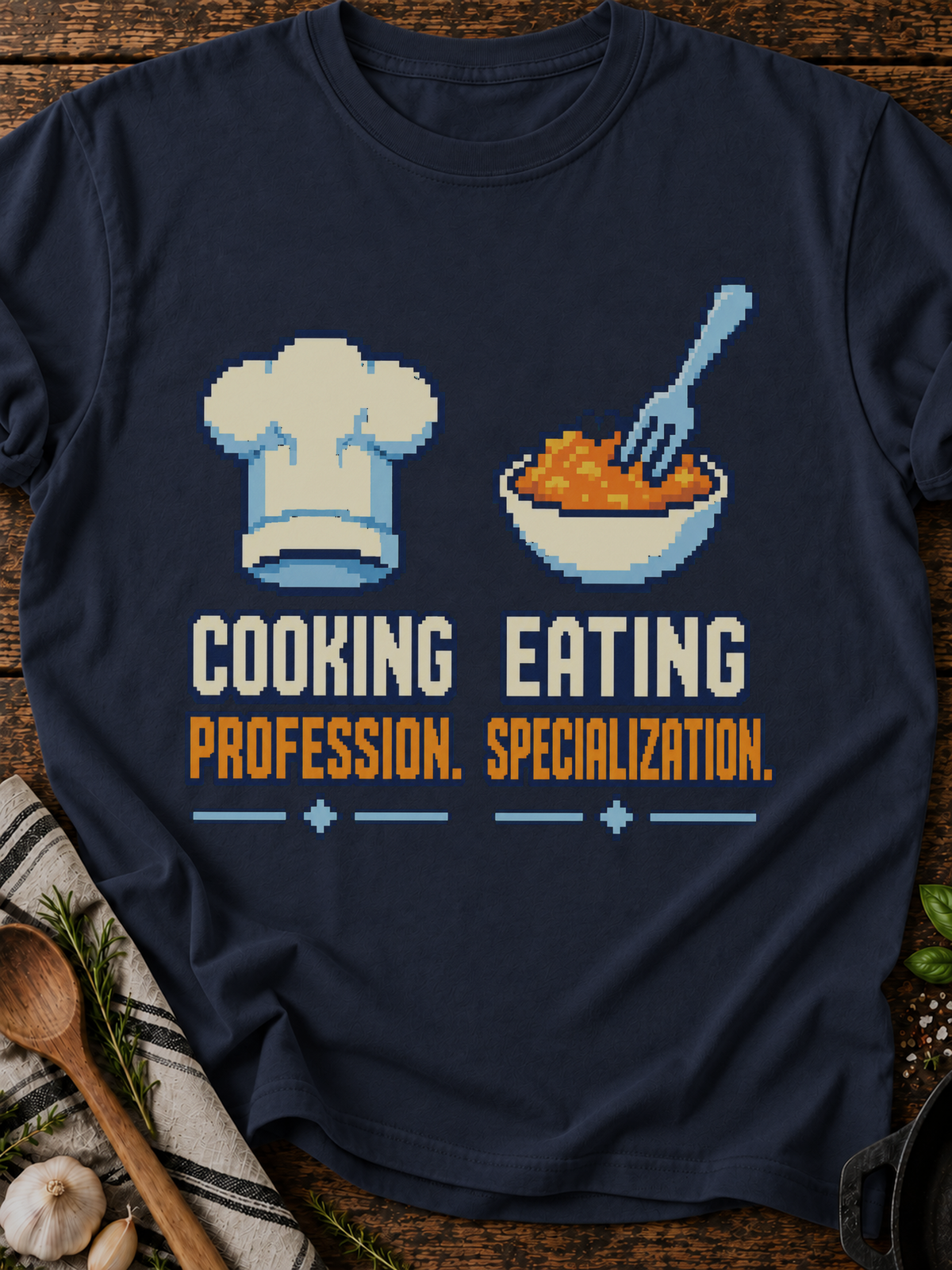 Cooking Profession Eating Specialization Pixel T-Shirt - Navy