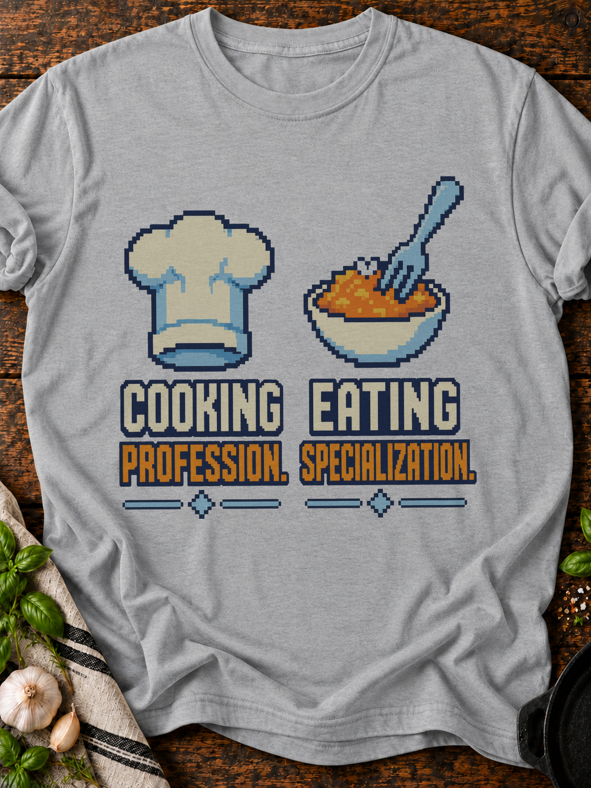 Cooking Profession Eating Specialization Pixel T-Shirt - Sport Grey