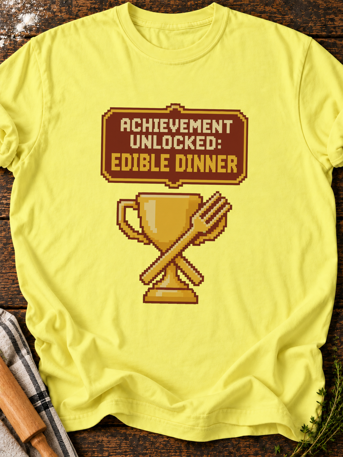 Achievement Edible Dinner Pixel T-Shirt - Cornsilk