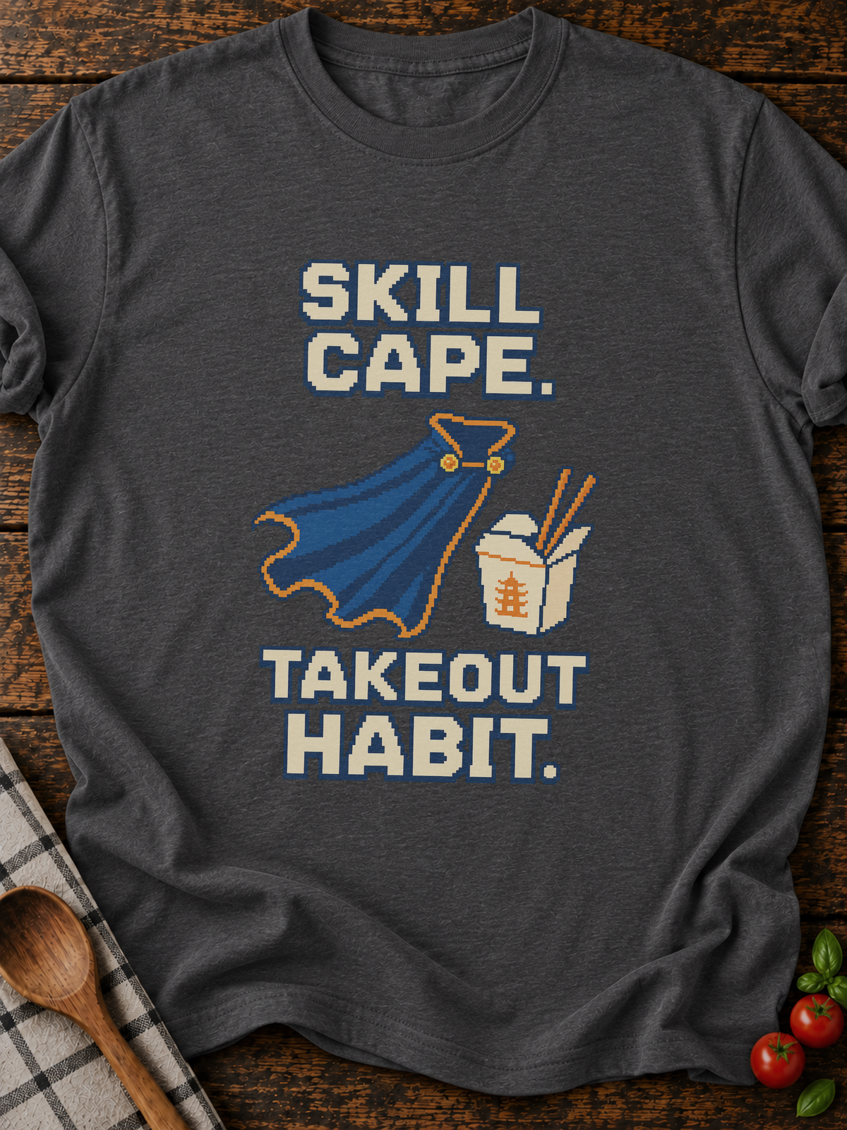 Skill Cape Takeout Habit Pixel T-Shirt - Dark Heather