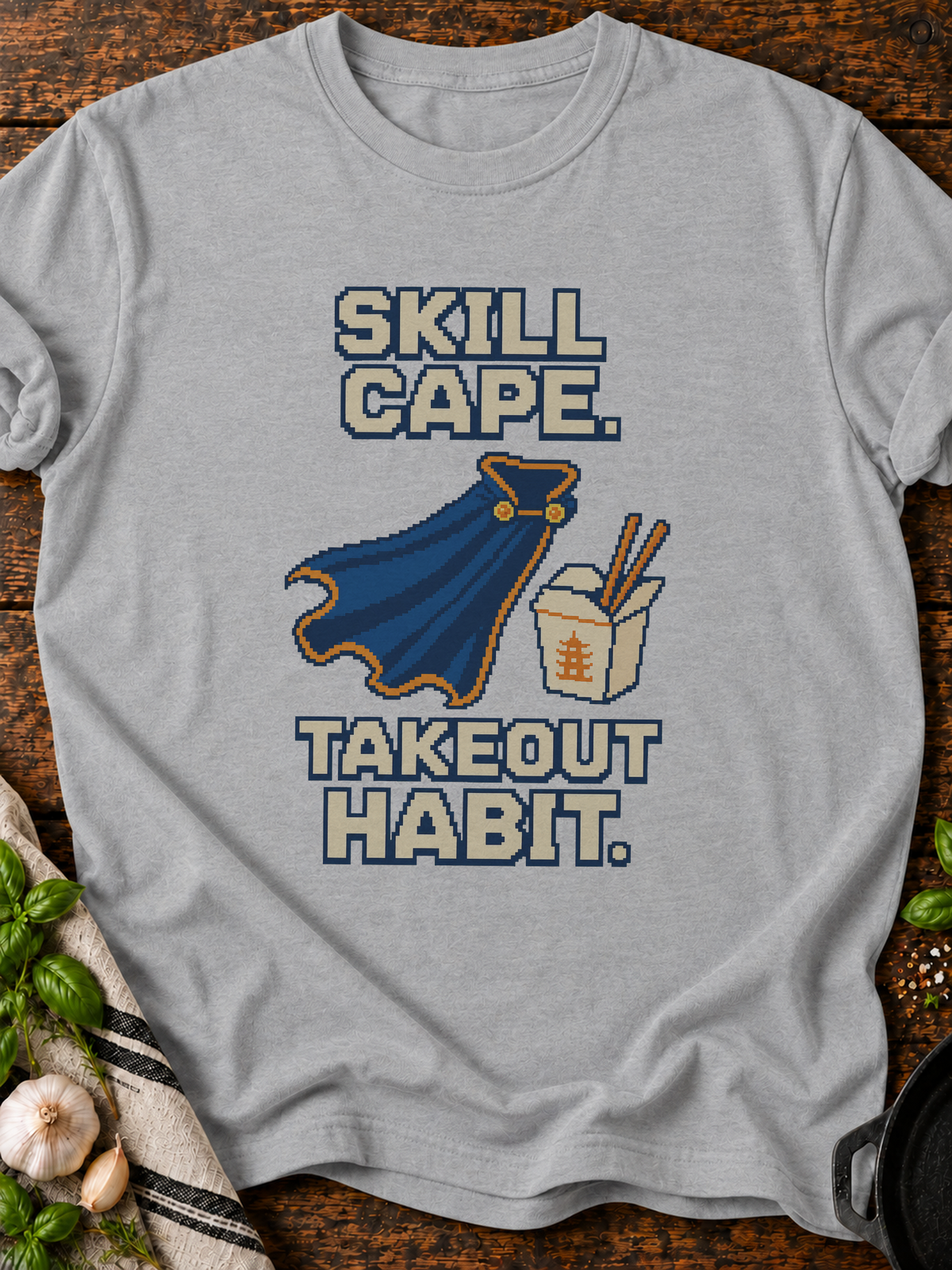 Skill Cape Takeout Habit Pixel T-Shirt - Sport Grey