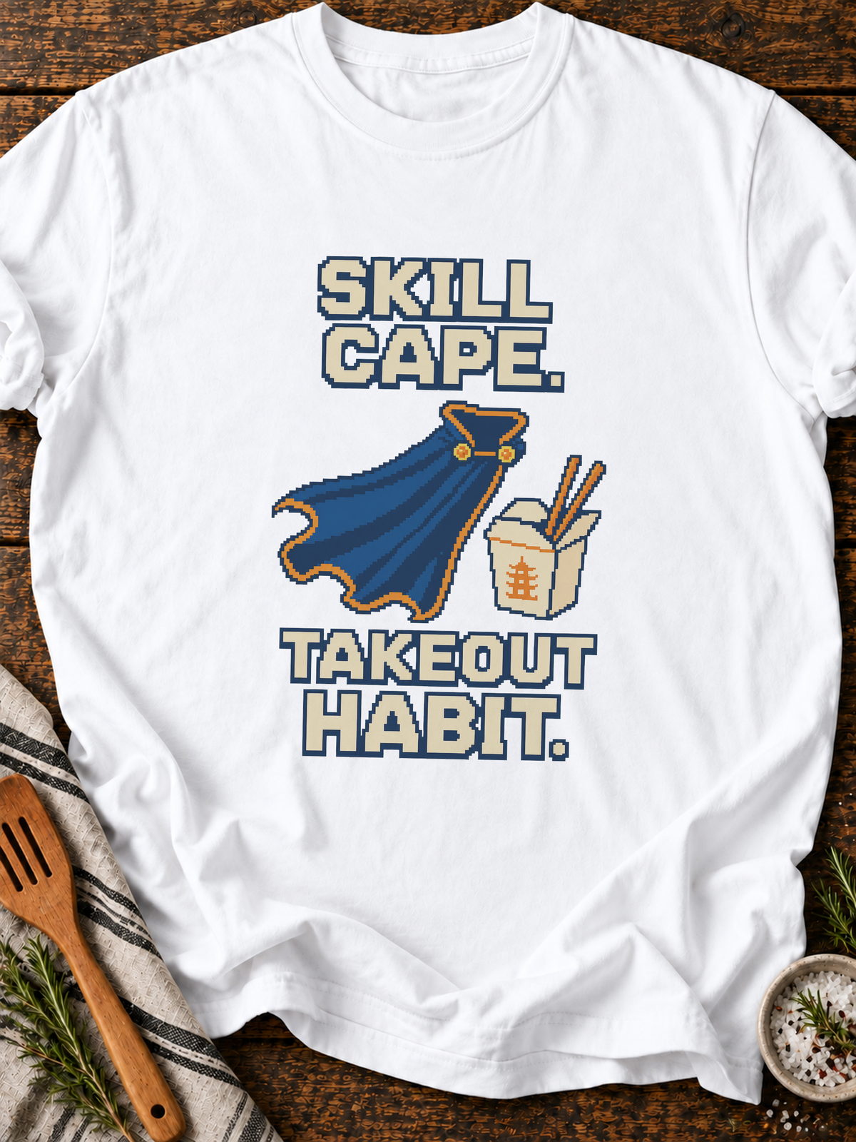 Skill Cape Takeout Habit Pixel T-Shirt - White