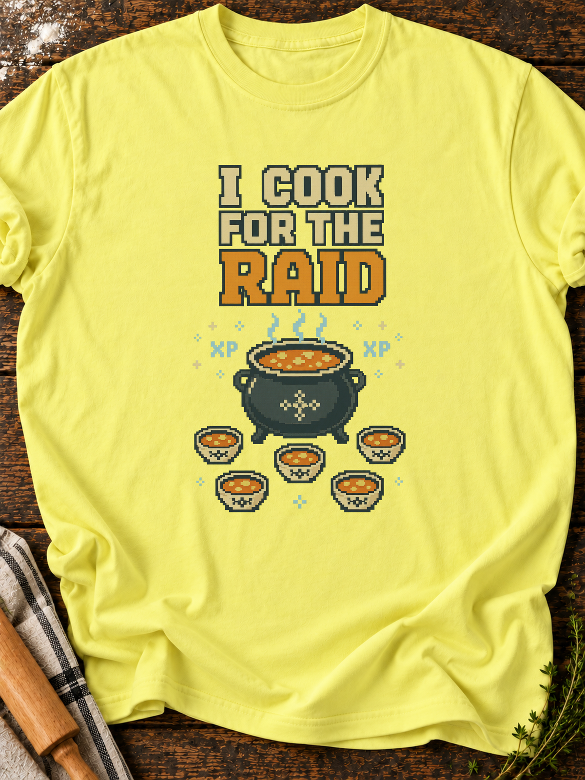 I Cook For The Raid Pixel T-Shirt - Cornsilk