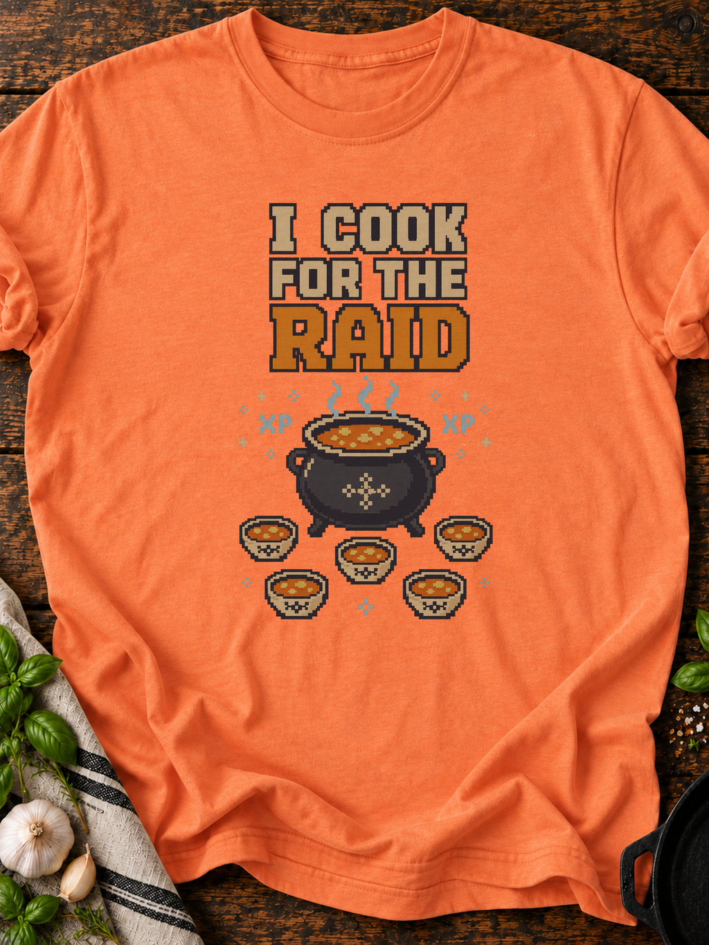 I Cook For The Raid Pixel T-Shirt - Heather Orange