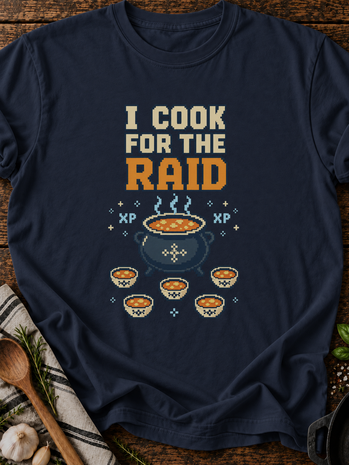 I Cook For The Raid Pixel T-Shirt - Navy
