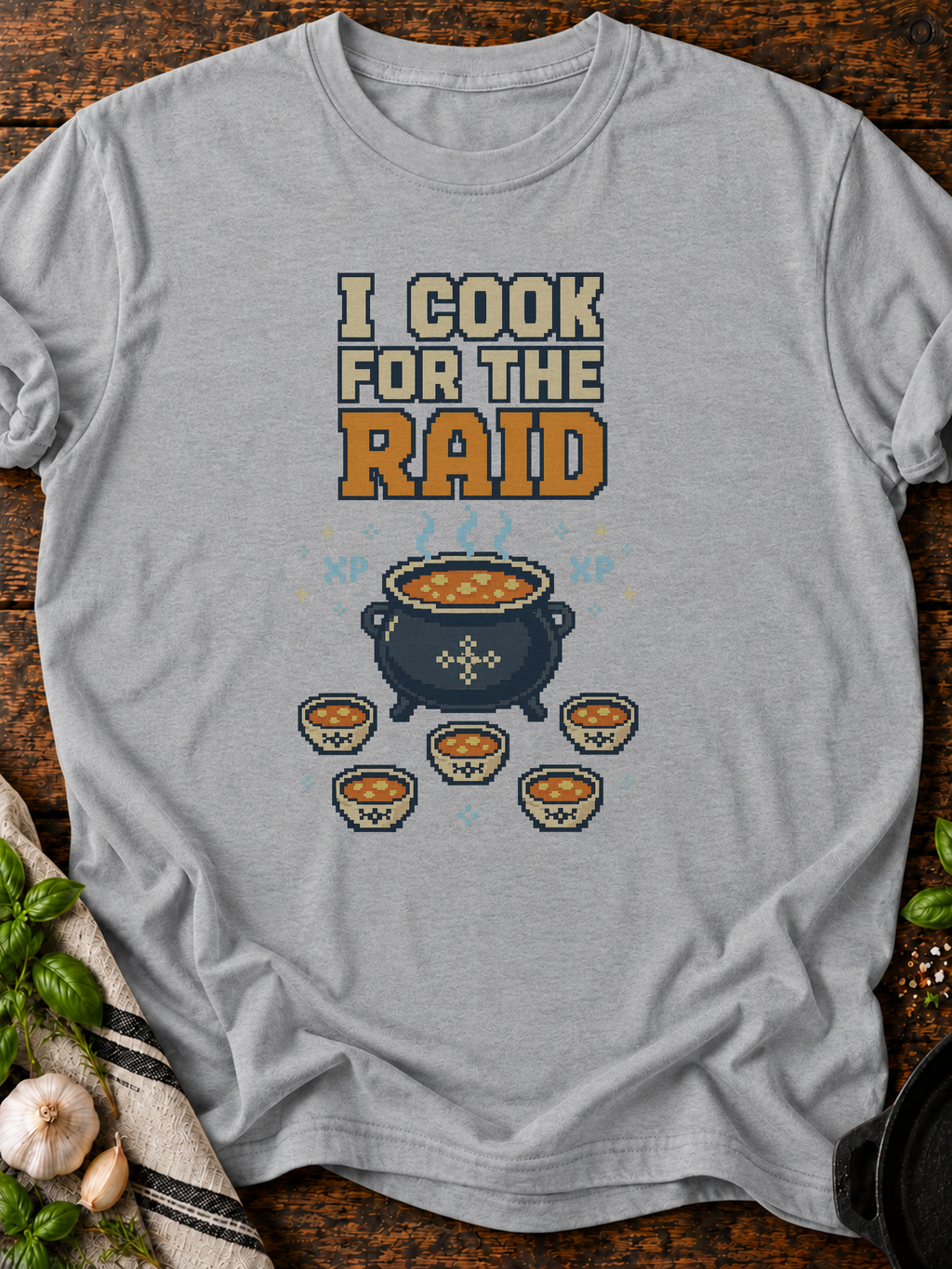 I Cook For The Raid Pixel T-Shirt - Sport Grey