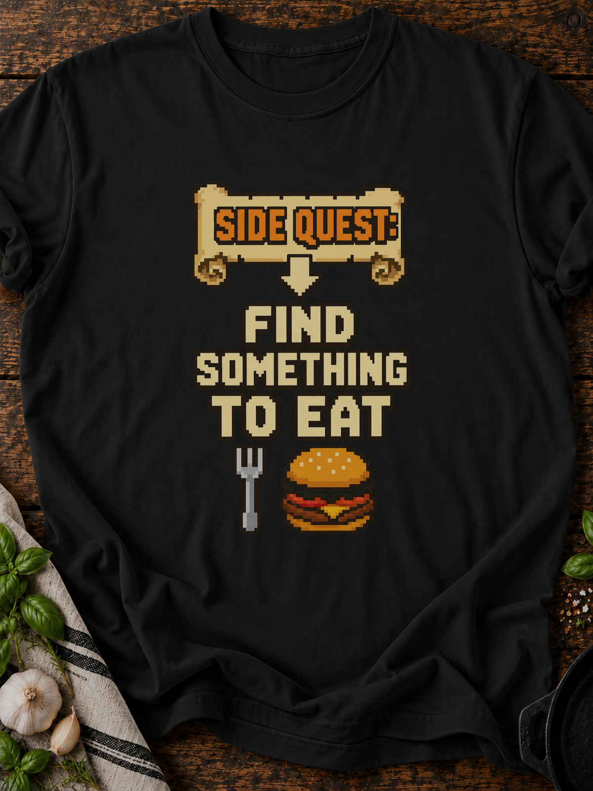 Side Quest Find Food Pixel T-Shirt - Black