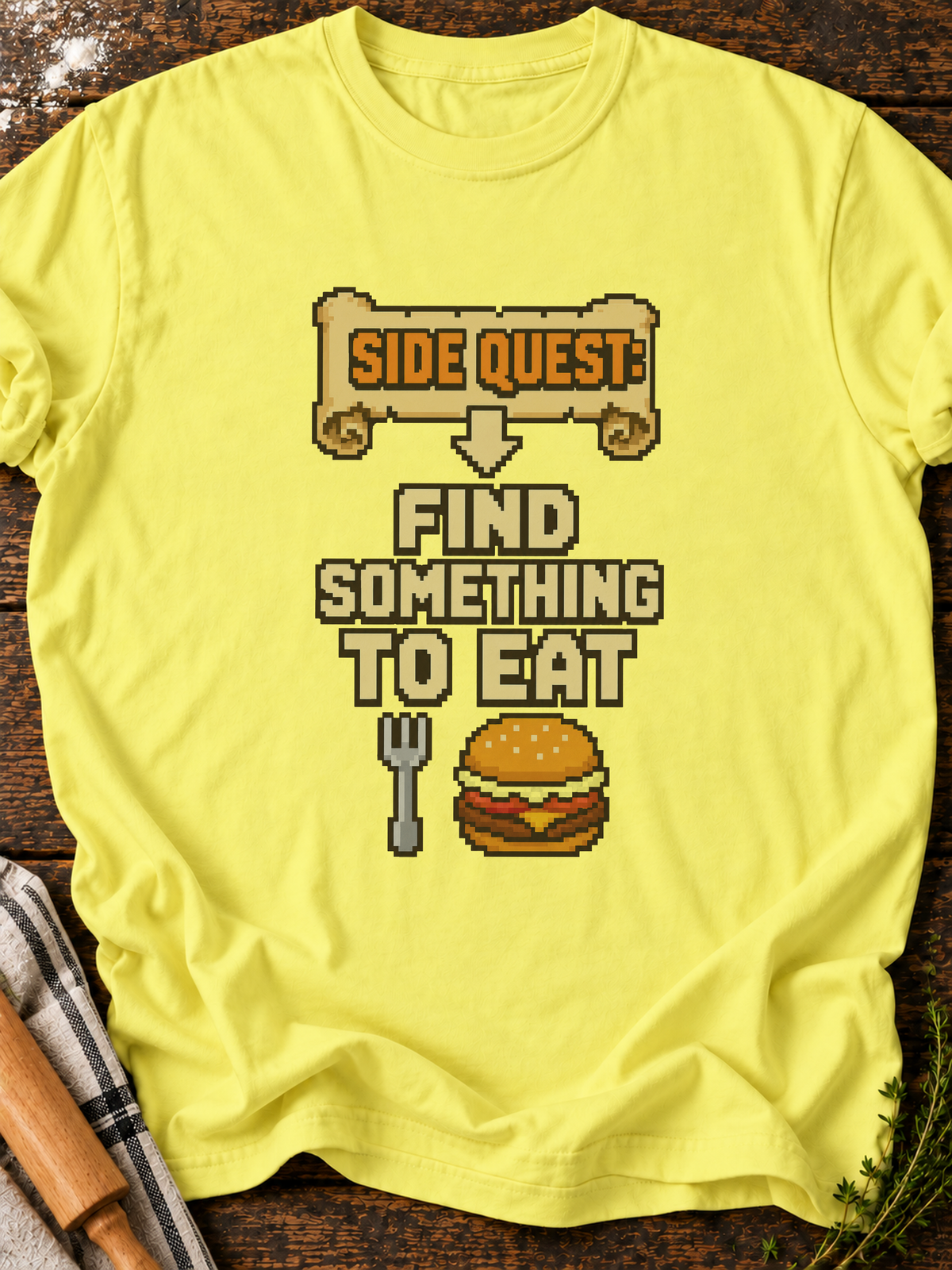 Side Quest Find Food Pixel T-Shirt - Cornsilk