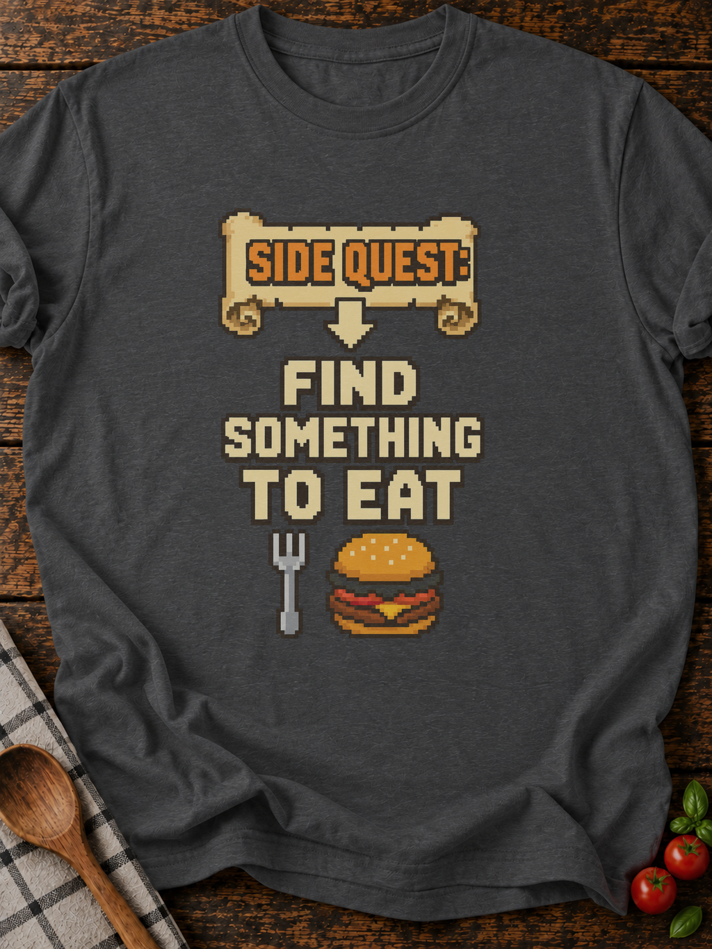 Side Quest Find Food Pixel T-Shirt - Dark Heather
