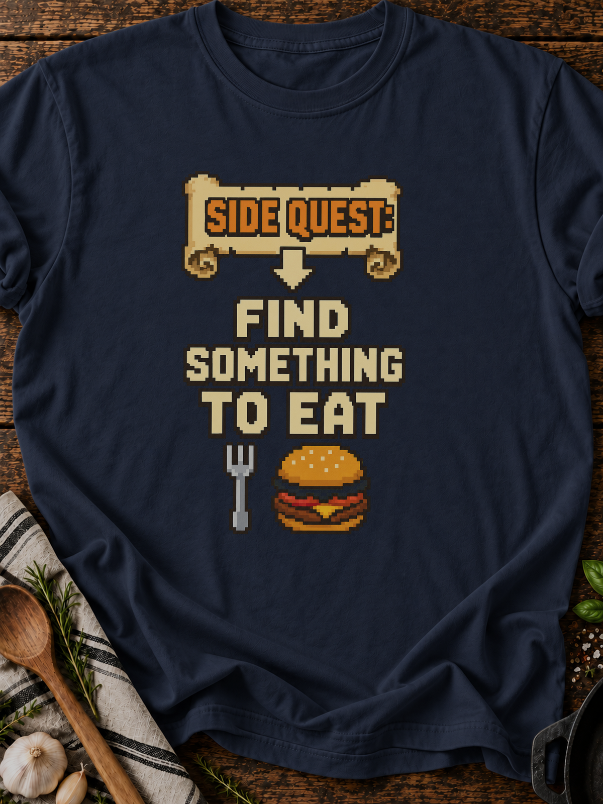 Side Quest Find Food Pixel T-Shirt - Navy