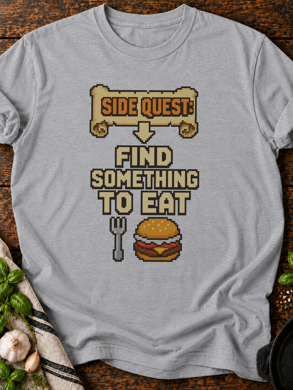 Side Quest Find Food Pixel T-Shirt - Sport Grey
