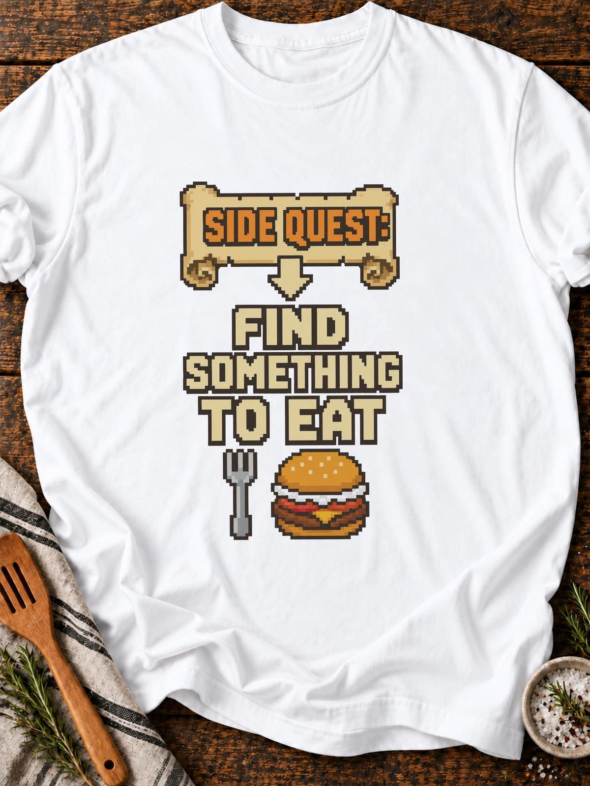 Side Quest Find Food Pixel T-Shirt - White
