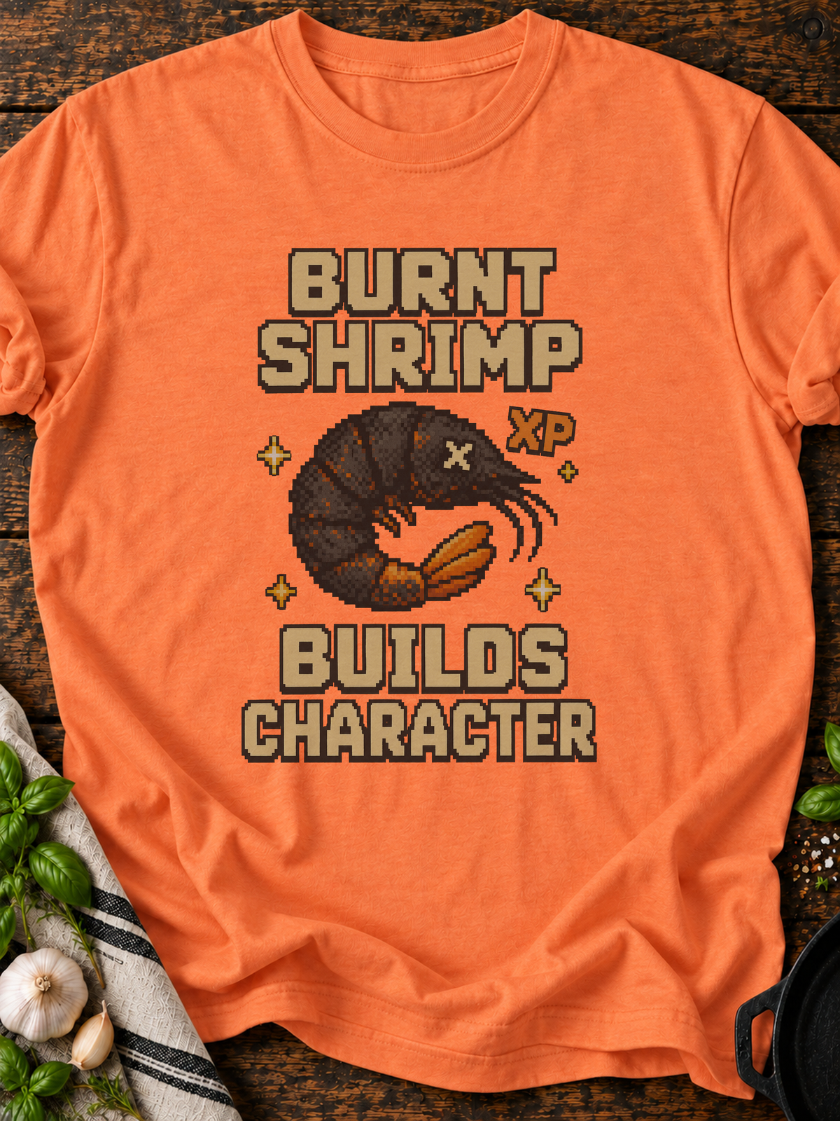 Burnt Shrimp Character Pixel T-Shirt - Heather Orange
