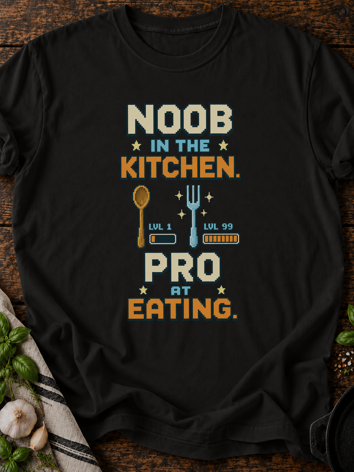 Noob Kitchen Pro Eating Pixel T-Shirt - Black