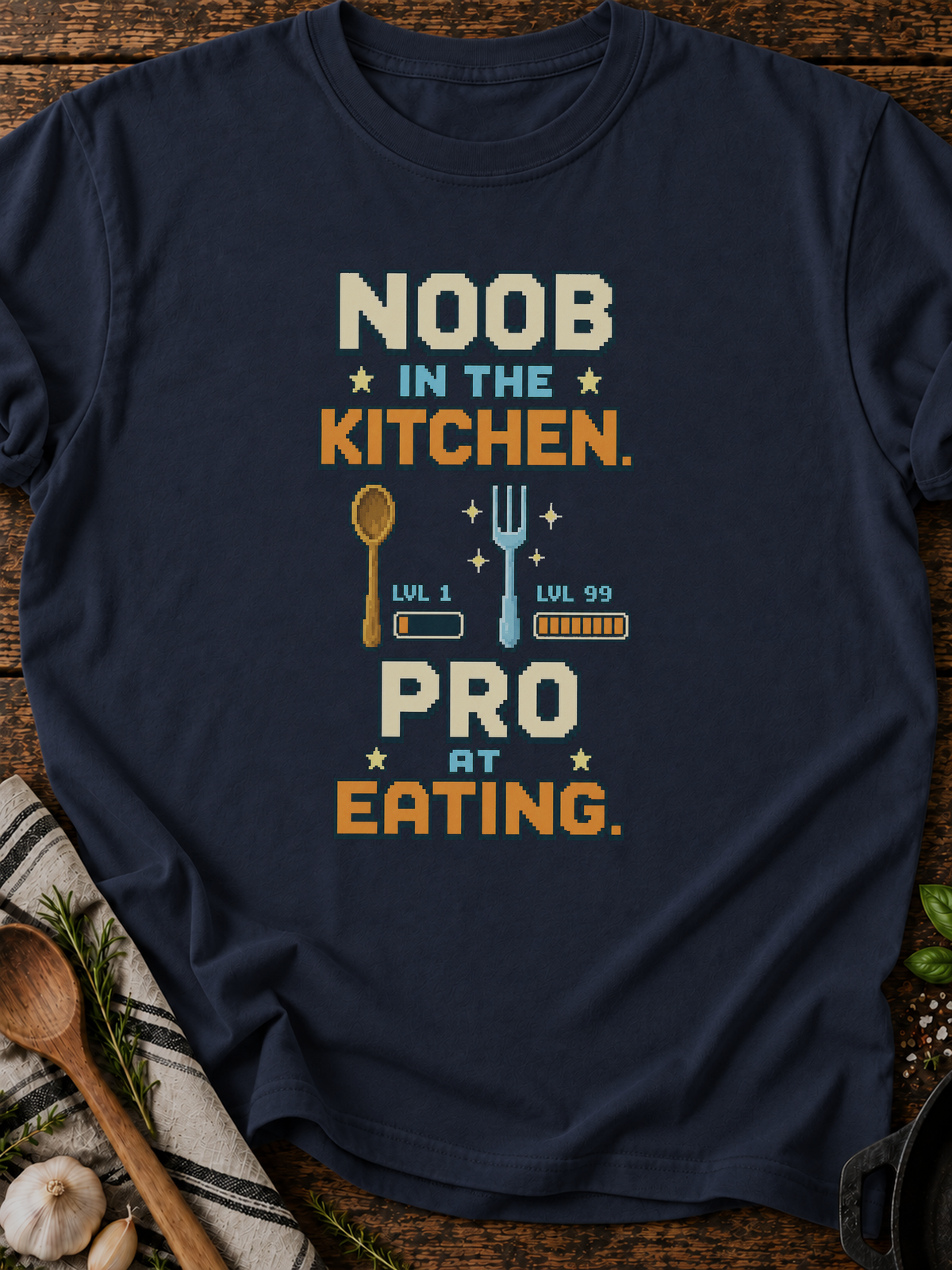 Noob Kitchen Pro Eating Pixel T-Shirt - Navy