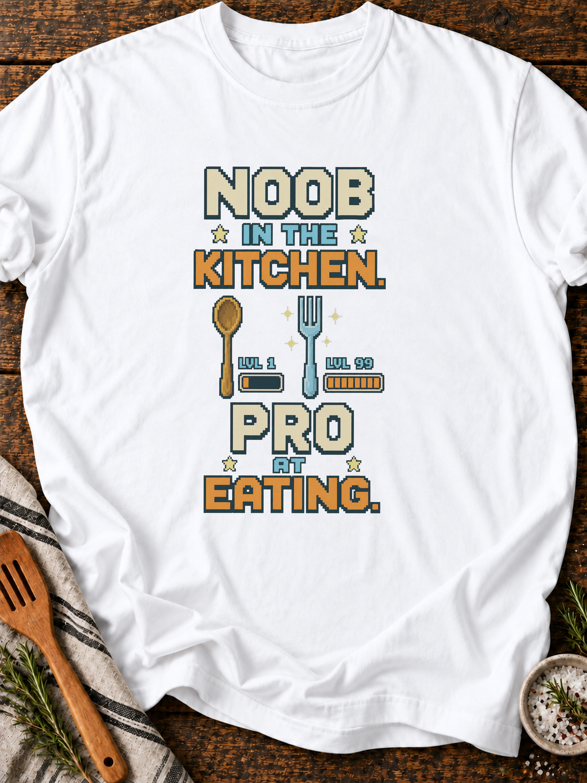 Noob Kitchen Pro Eating Pixel T-Shirt - White