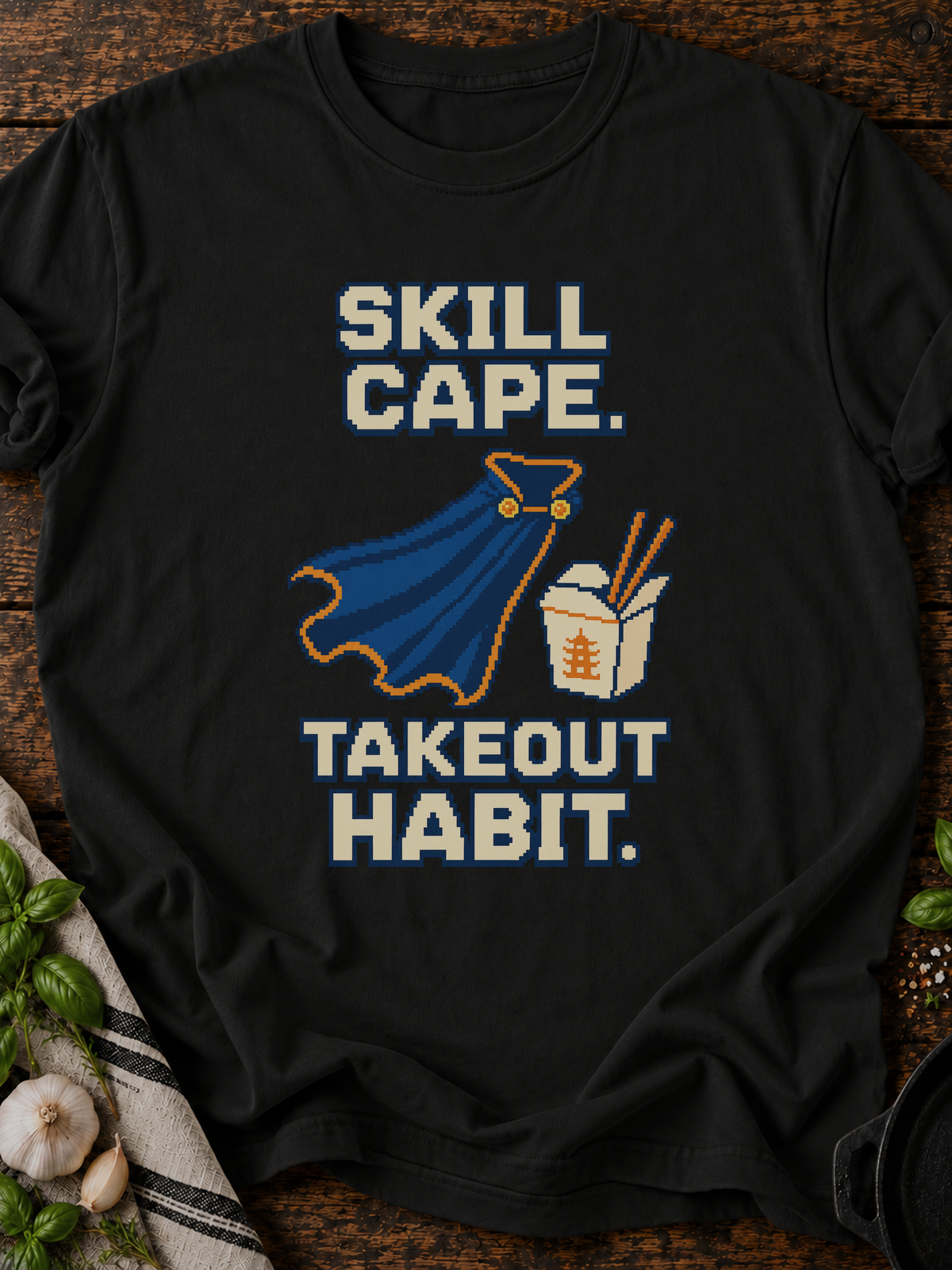 Skill Cape Takeout Habit Pixel T-Shirt - Black