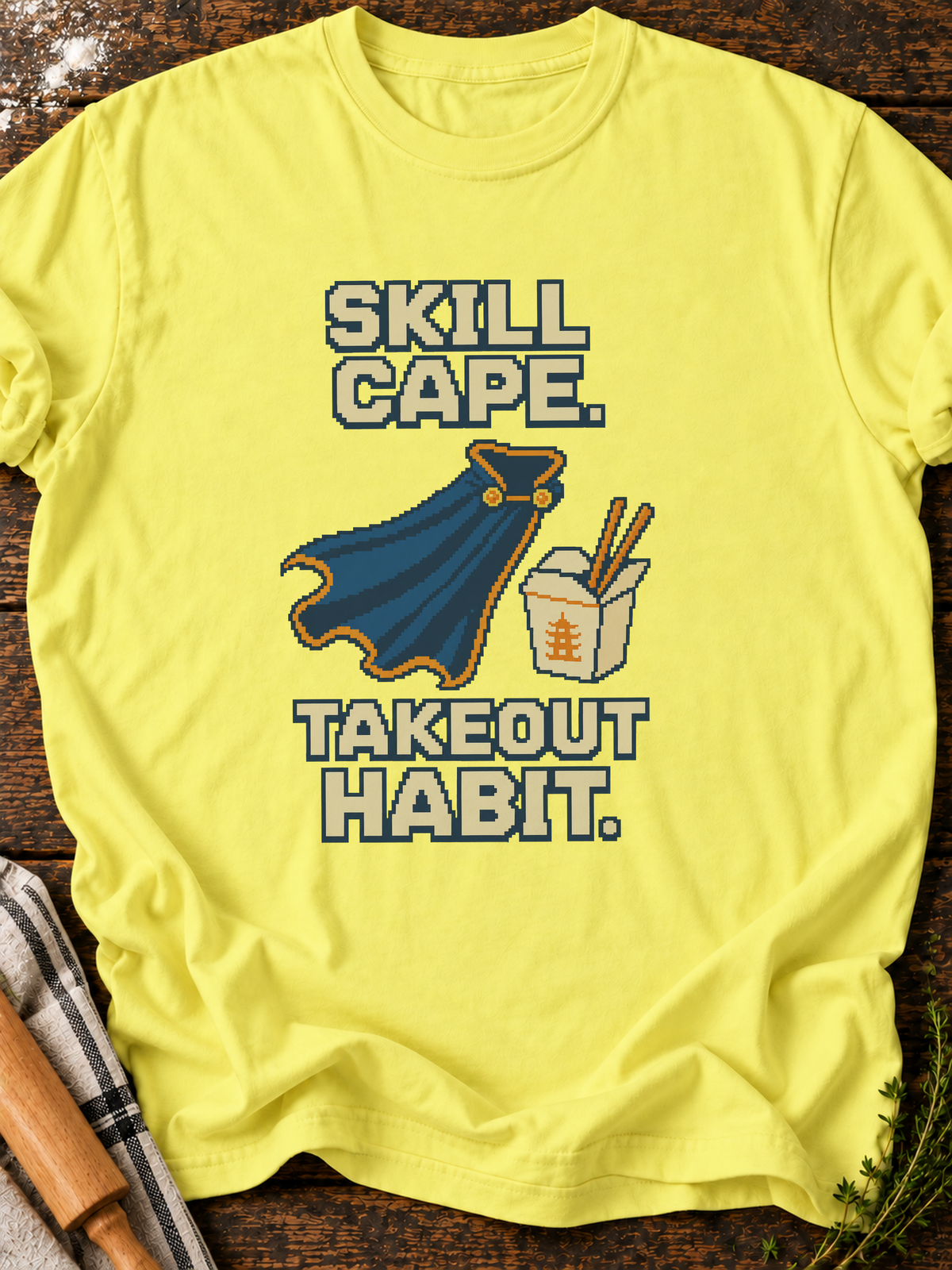 Skill Cape Takeout Habit Pixel T-Shirt - Cornsilk