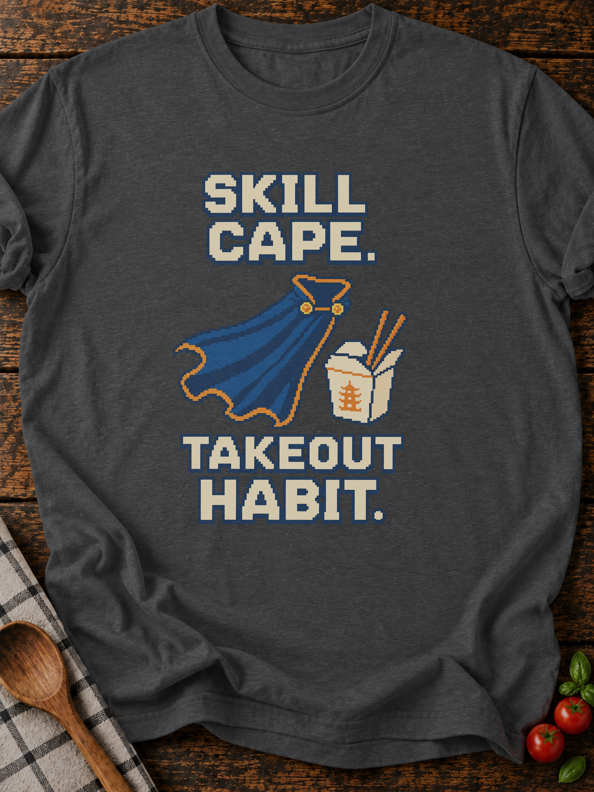 Skill Cape Takeout Habit Pixel T-Shirt - Dark Heather