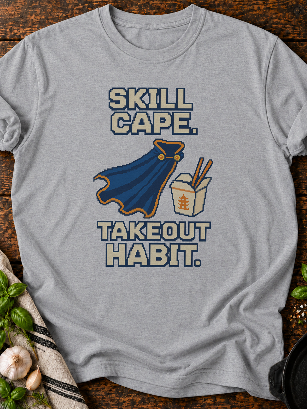 Skill Cape Takeout Habit Pixel T-Shirt - Sport Grey