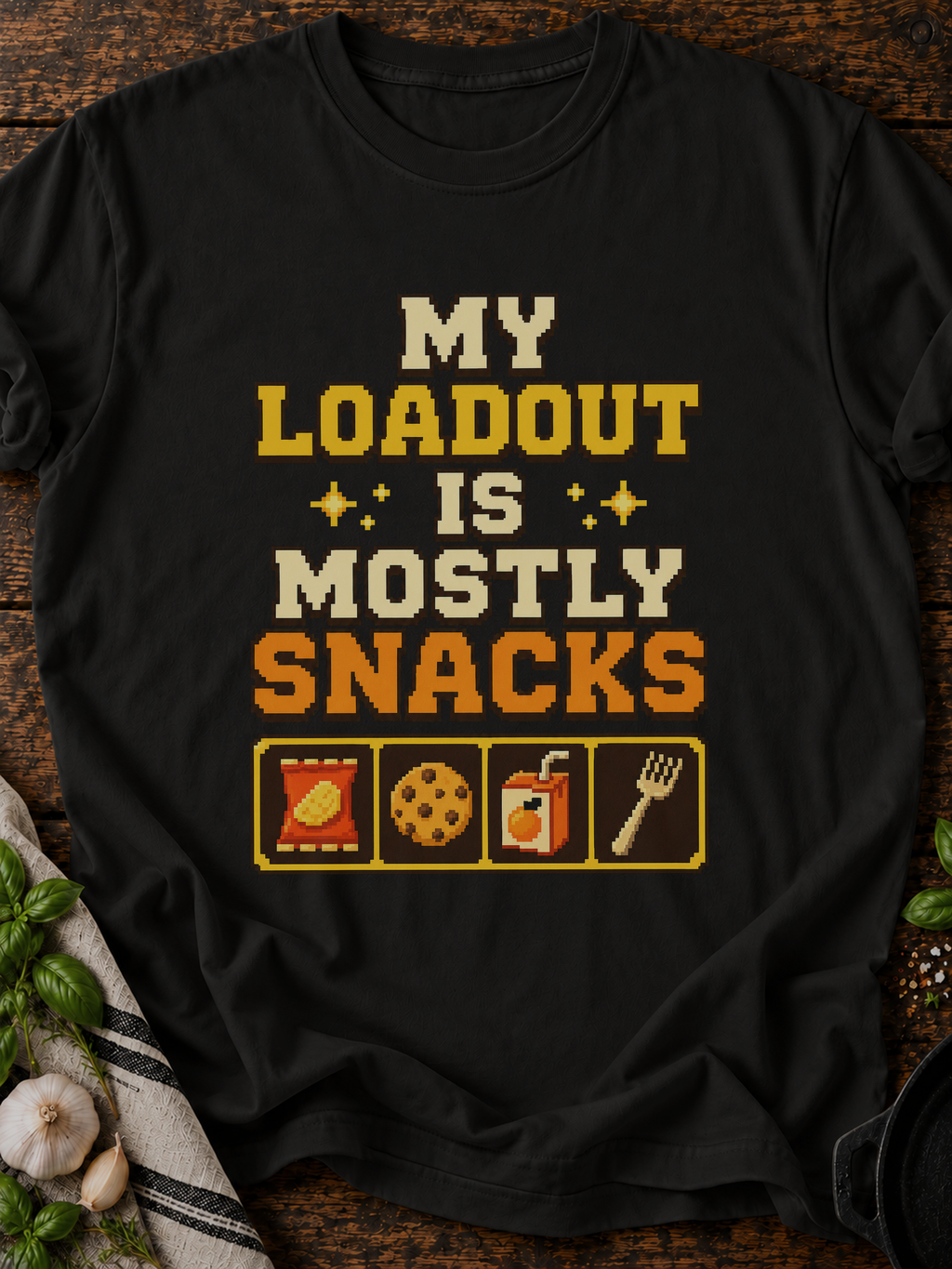 Loadout Mostly Snacks Pixel T-Shirt - Black