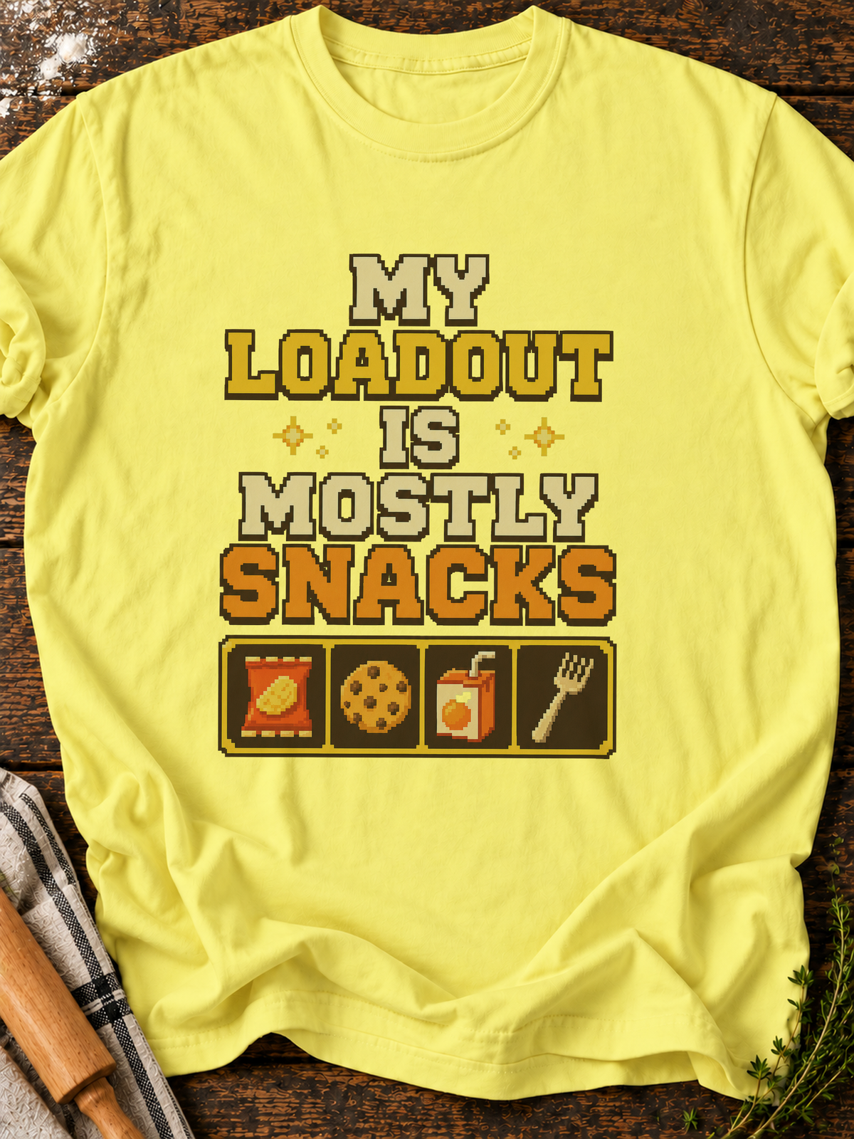 Loadout Mostly Snacks Pixel T-Shirt - Cornsilk