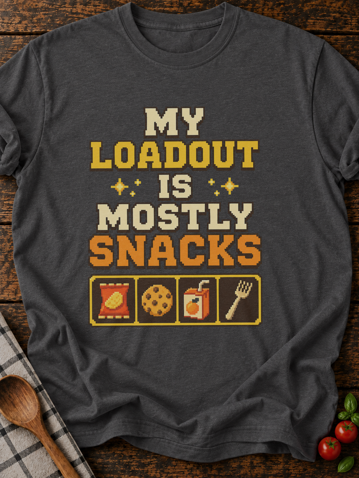 Loadout Mostly Snacks Pixel T-Shirt - Dark Heather