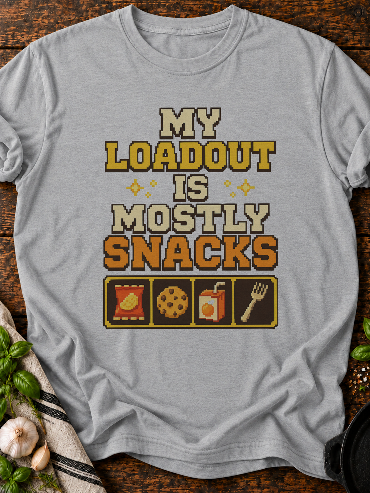 Loadout Mostly Snacks Pixel T-Shirt - Sport Grey