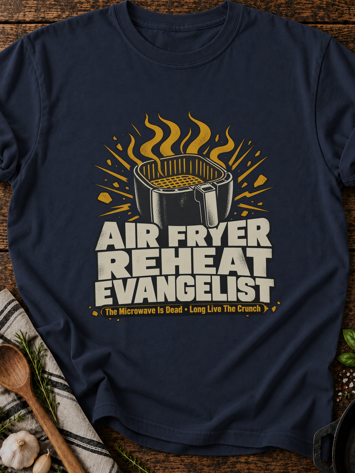 Air Fryer Reheat Evangelist T-Shirt - Navy