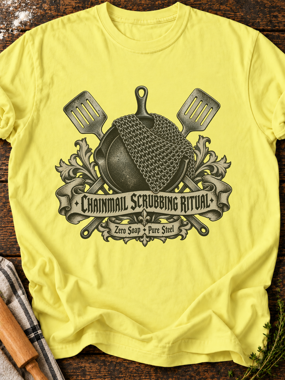 Chainmail Scrubbing Ritual T-Shirt - Cornsilk